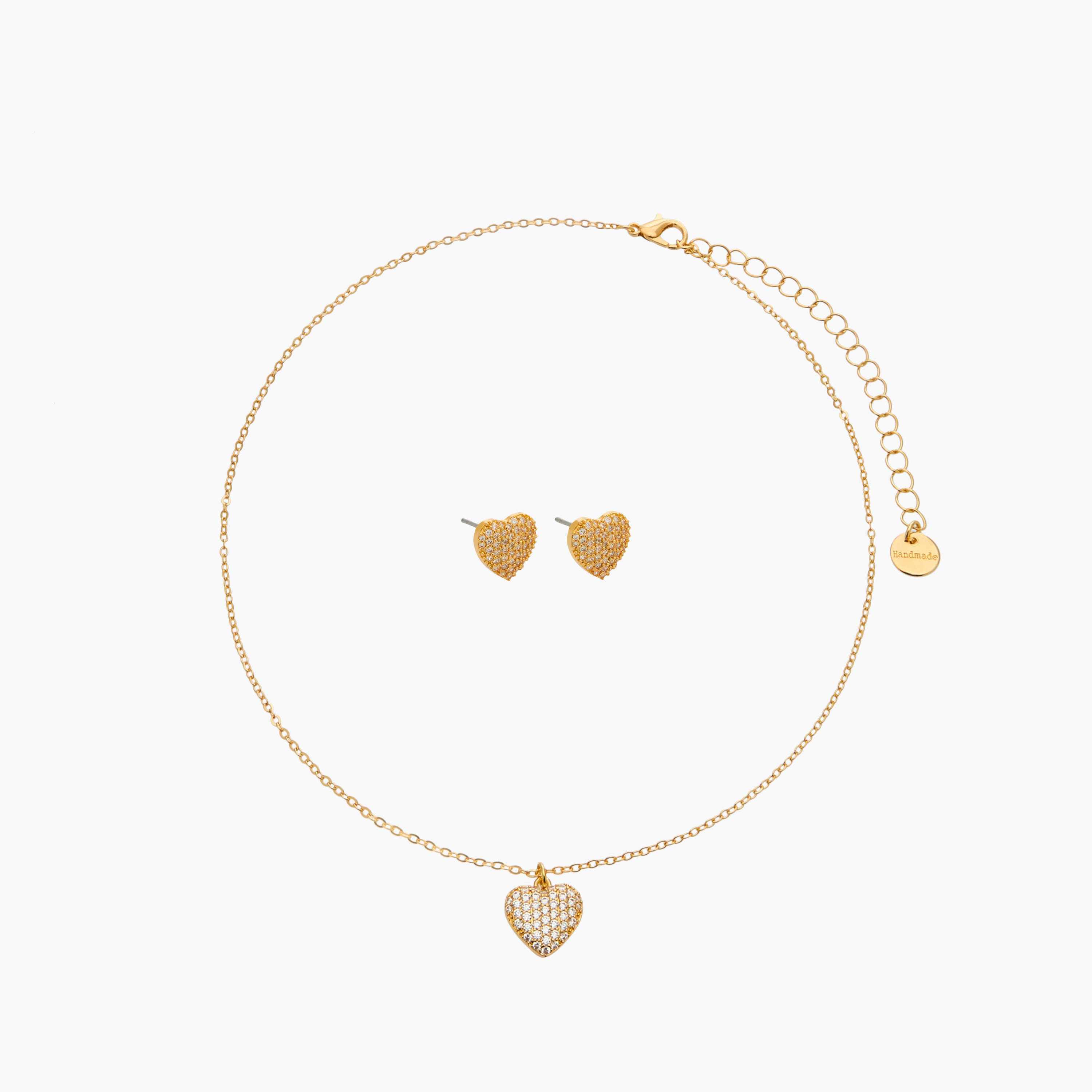 طقم عقد وحلقان بدلاية قلب مرصّعة بأحجار الزركون المكعب - قطعتان-women-watchesandjewellery-jewellery-jewellerysets-image-1
