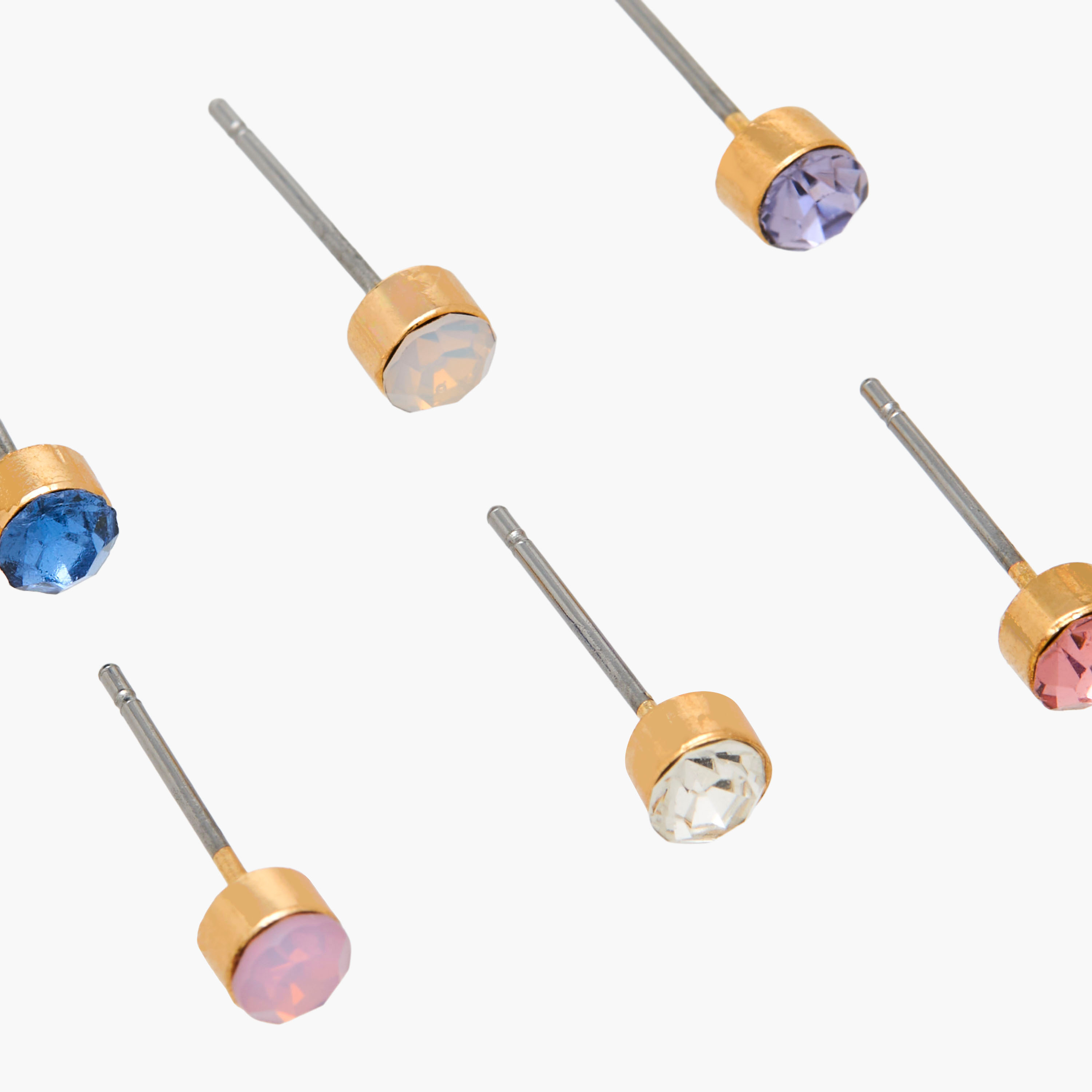 Set of 6 - Gold Tone Embellished Stud Earrings with Pushback Closure-women-watchesandjewellery-jewellery-earrings-image-3