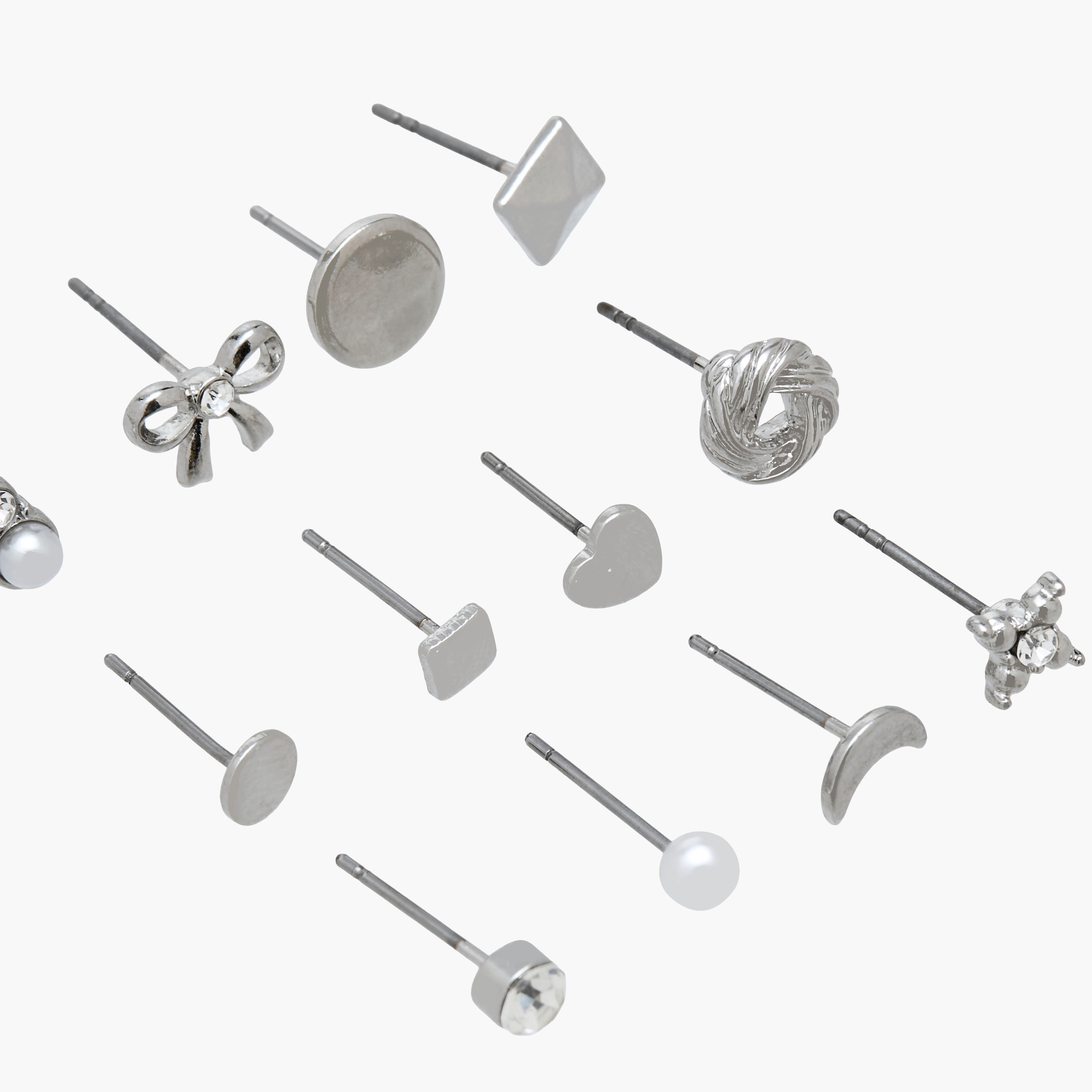 Pack of 12 Silver Tone Stud Earrings with Pushback Closure-women-watchesandjewellery-jewellery-earrings-image-3