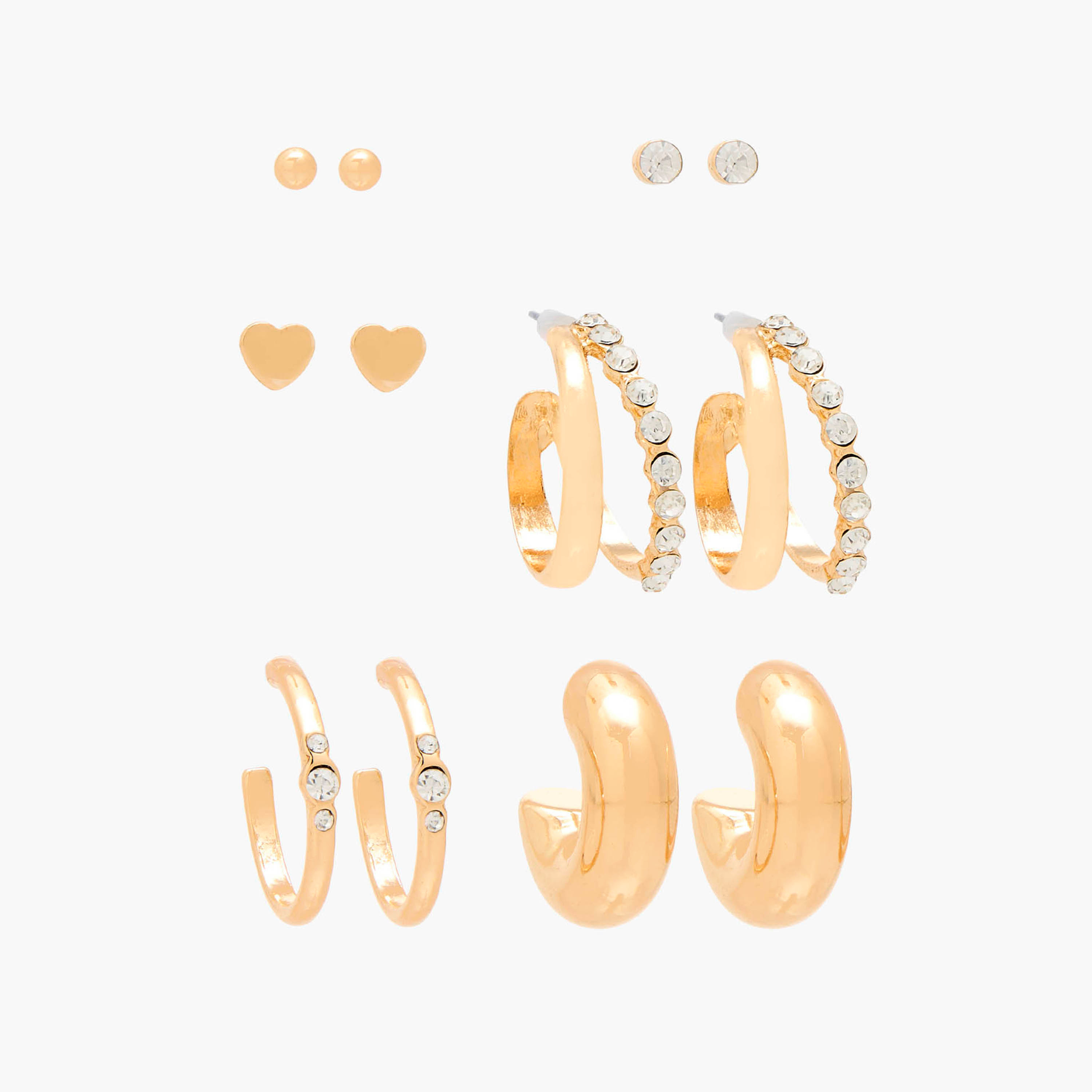 Set of 6 - Gold Tone Assorted Earrings with Pushback Closure-women-watchesandjewellery-jewellery-earrings-image-1