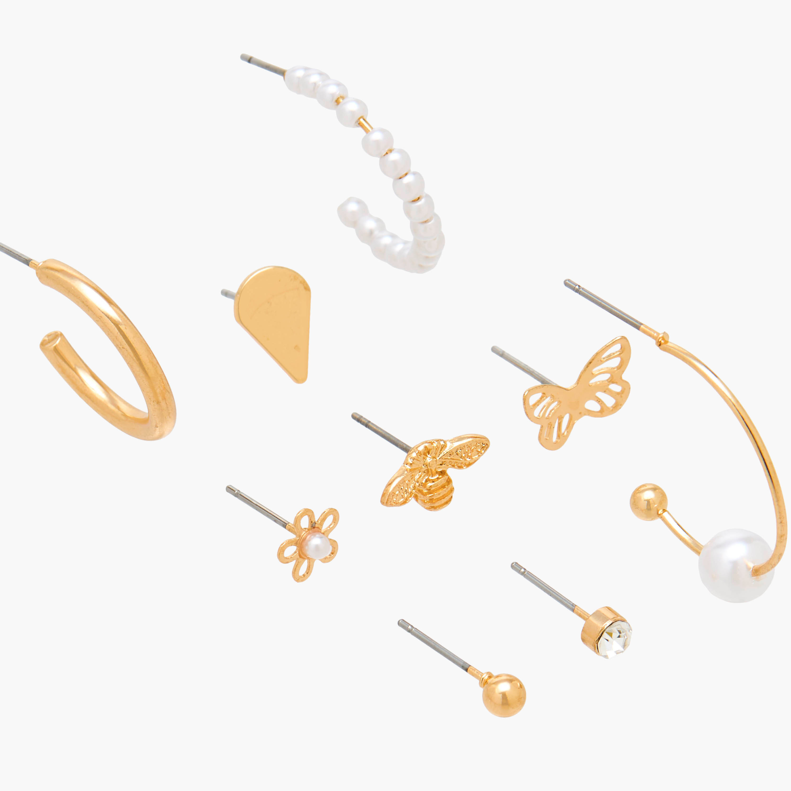 Set of 9 - Gold Tone Assorted Earrings with Pushback Closure-women-watchesandjewellery-jewellery-earrings-image-3