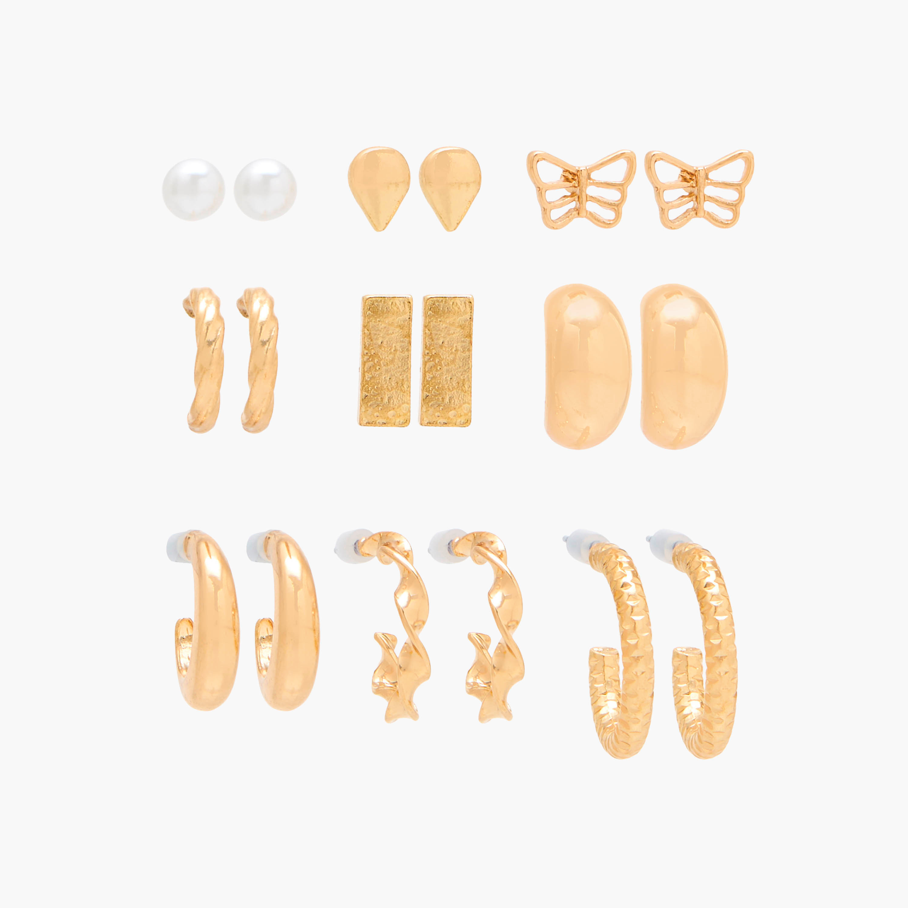 Pack of 9 Gold Tone Earrings with Pushback Closure-women-watchesandjewellery-jewellery-earrings-image-1