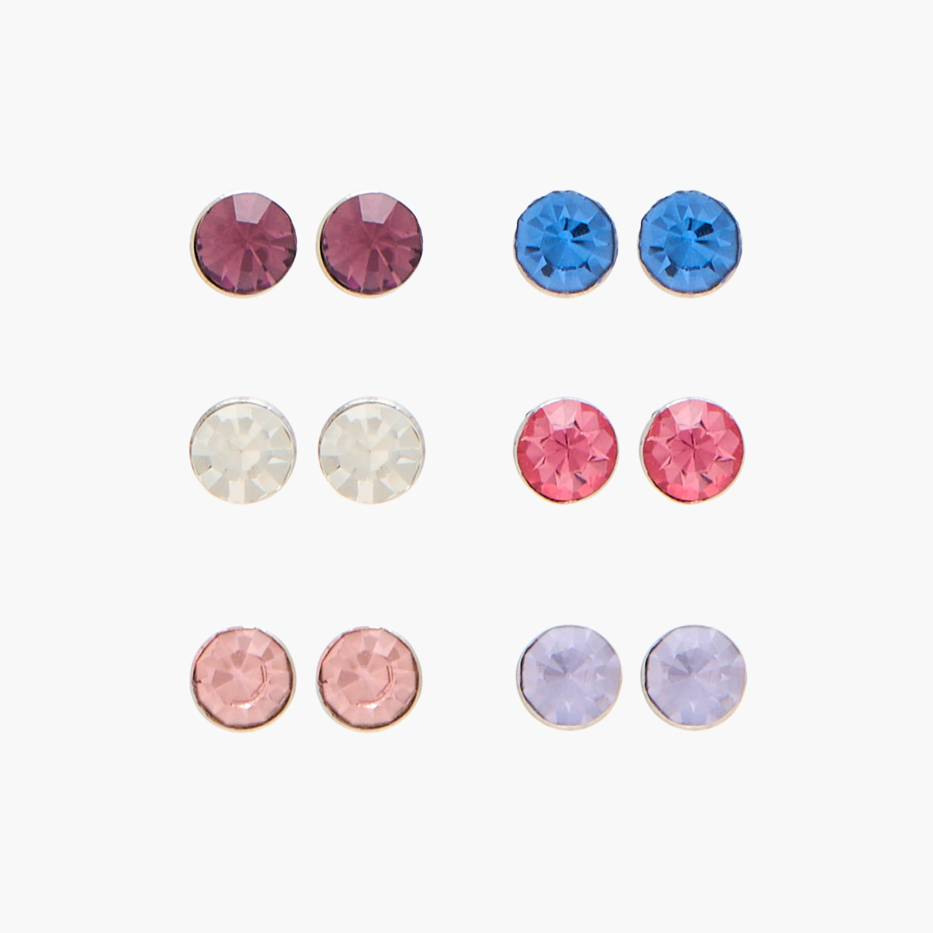 Pack of 6 Silver Tone Stud Earrings with Pushback Closure-women-watchesandjewellery-jewellery-earrings-image-1