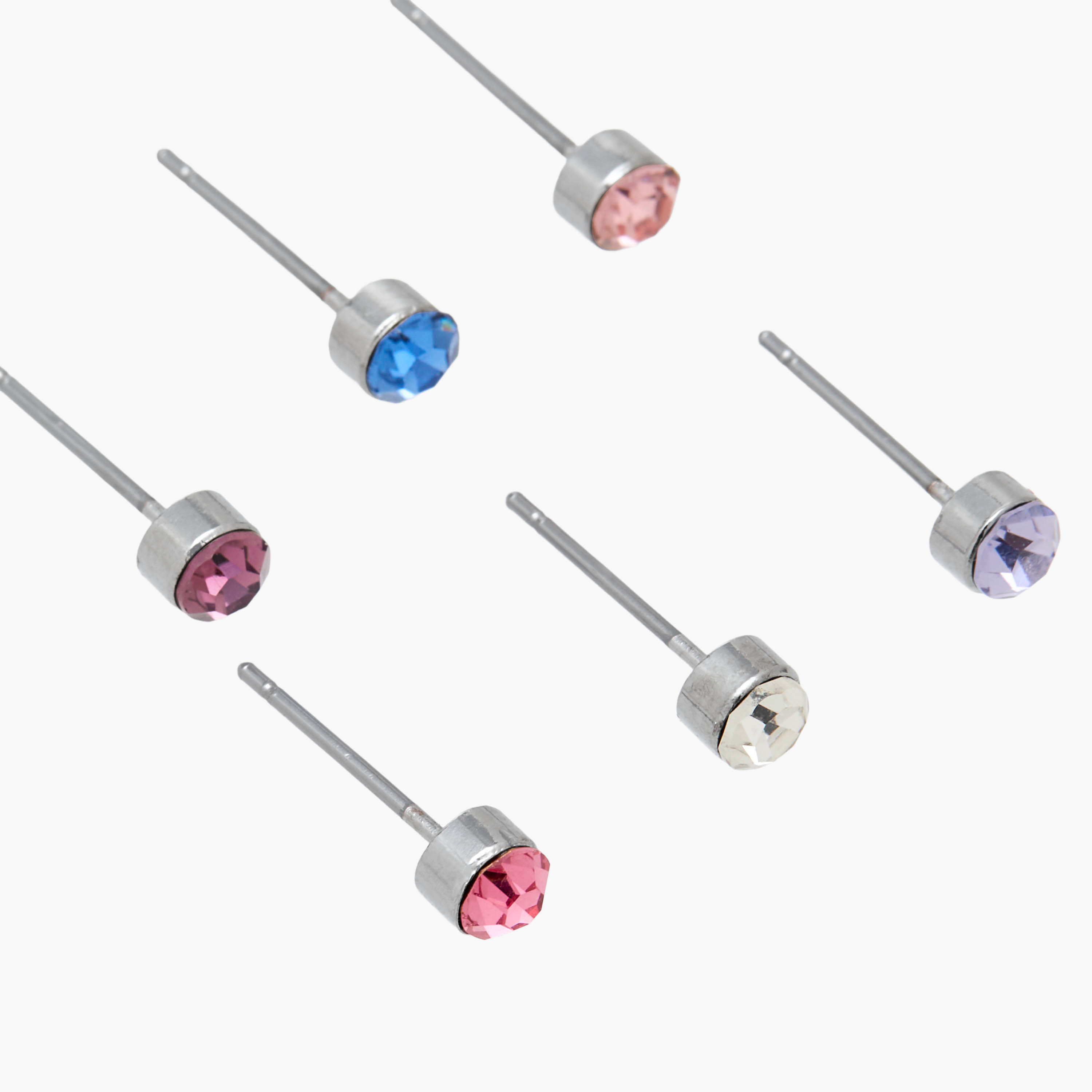 Pack of 6 Silver Tone Stud Earrings with Pushback Closure-women-watchesandjewellery-jewellery-earrings-image-3