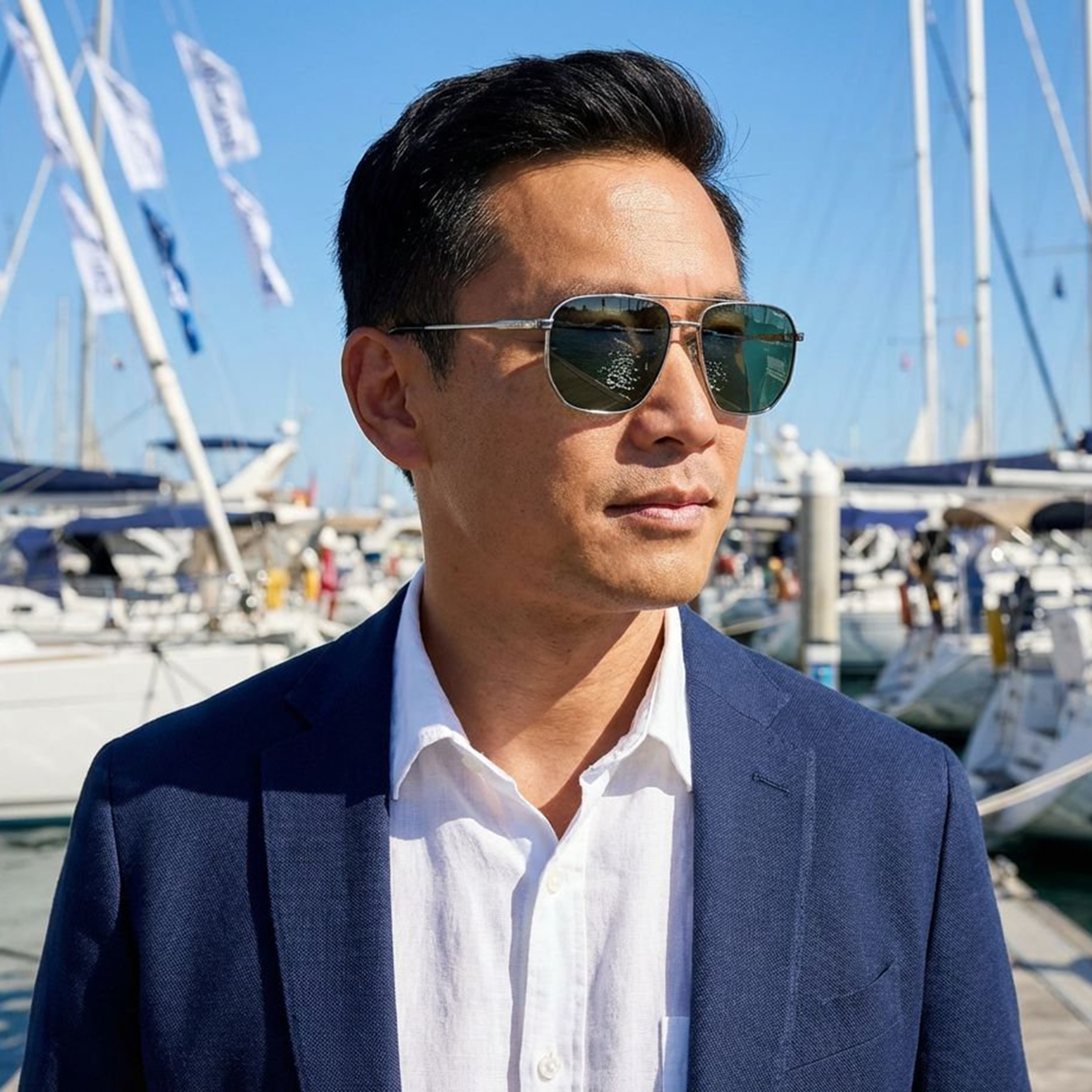 نظارات شمسية بولارويد رجالية بتصميم طيار أخضر | PLD 4141/G/S/X 6LB-men-sunglasses-image-6