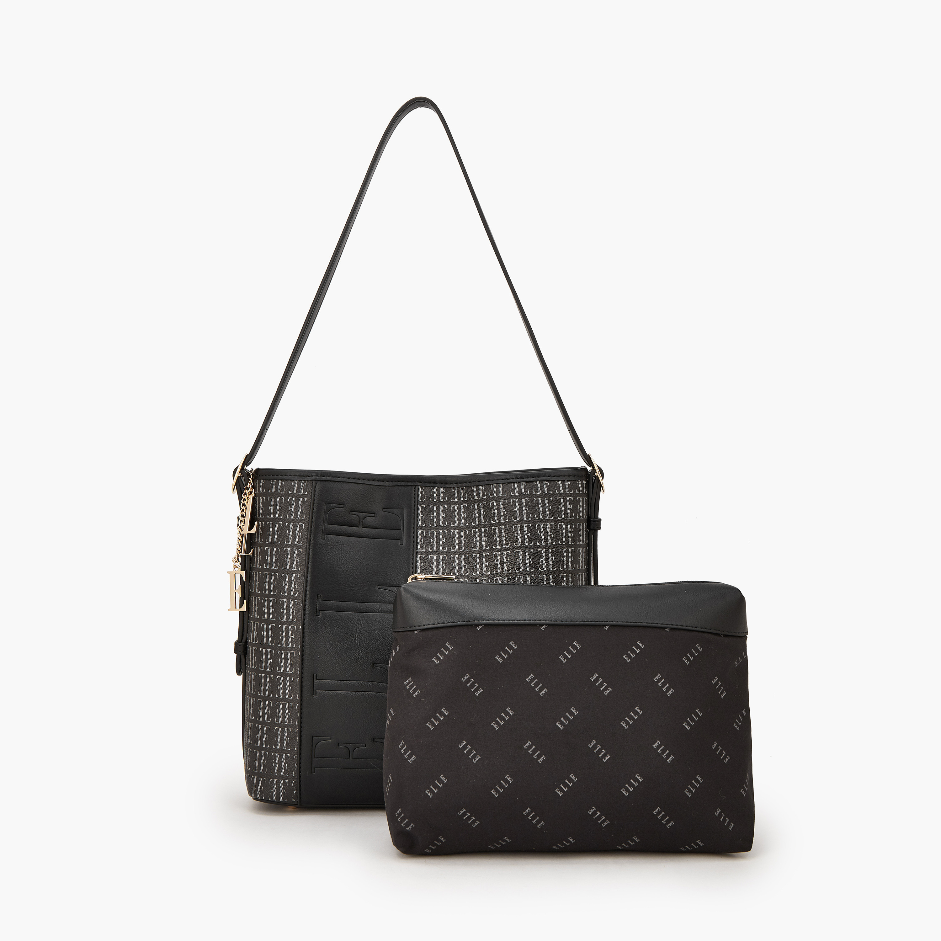 Elle Monogram Print Shoulder Bag with Pouch-women-bagsandwallets-handbags-image-1