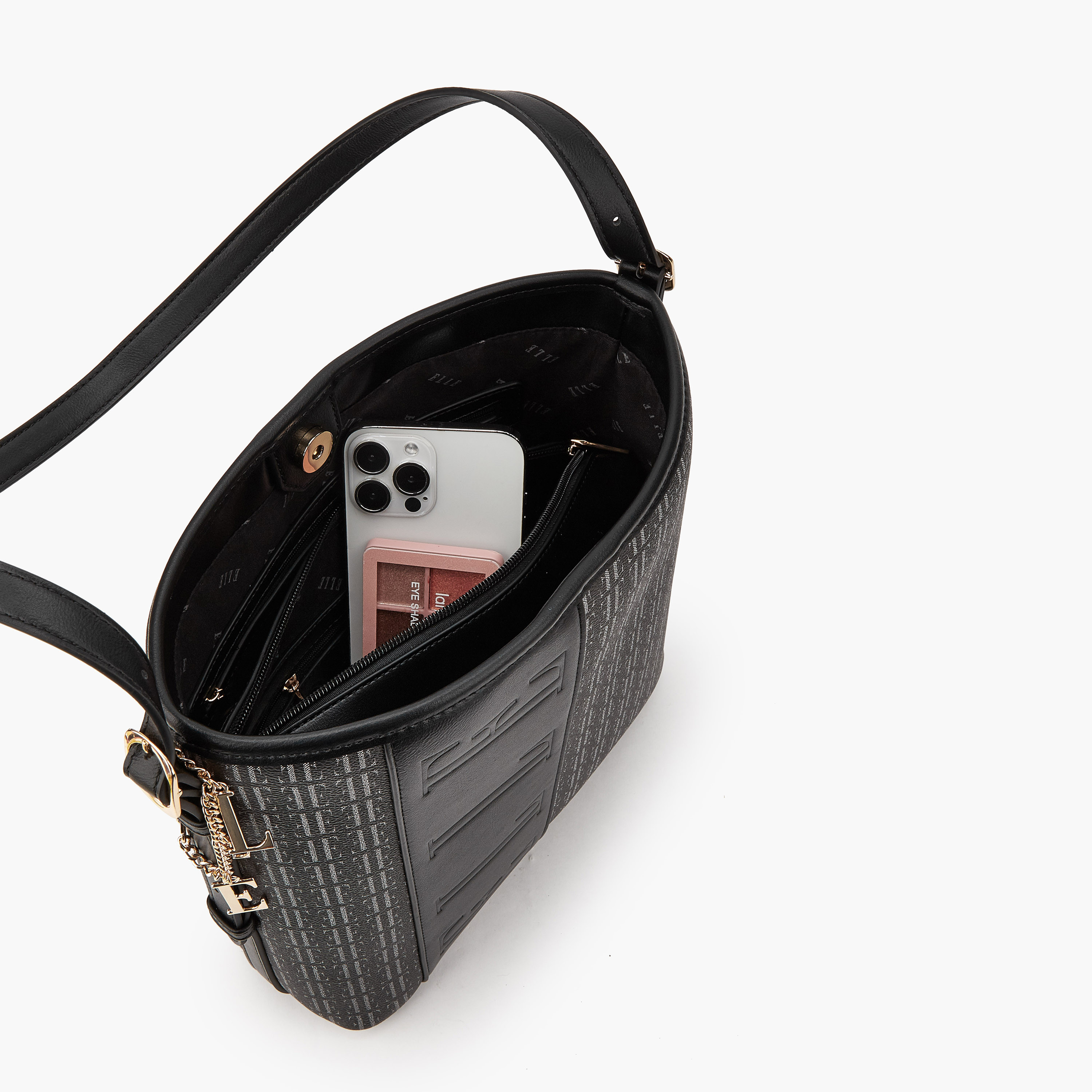 Elle Monogram Print Shoulder Bag with Pouch-women-bagsandwallets-handbags-image-2