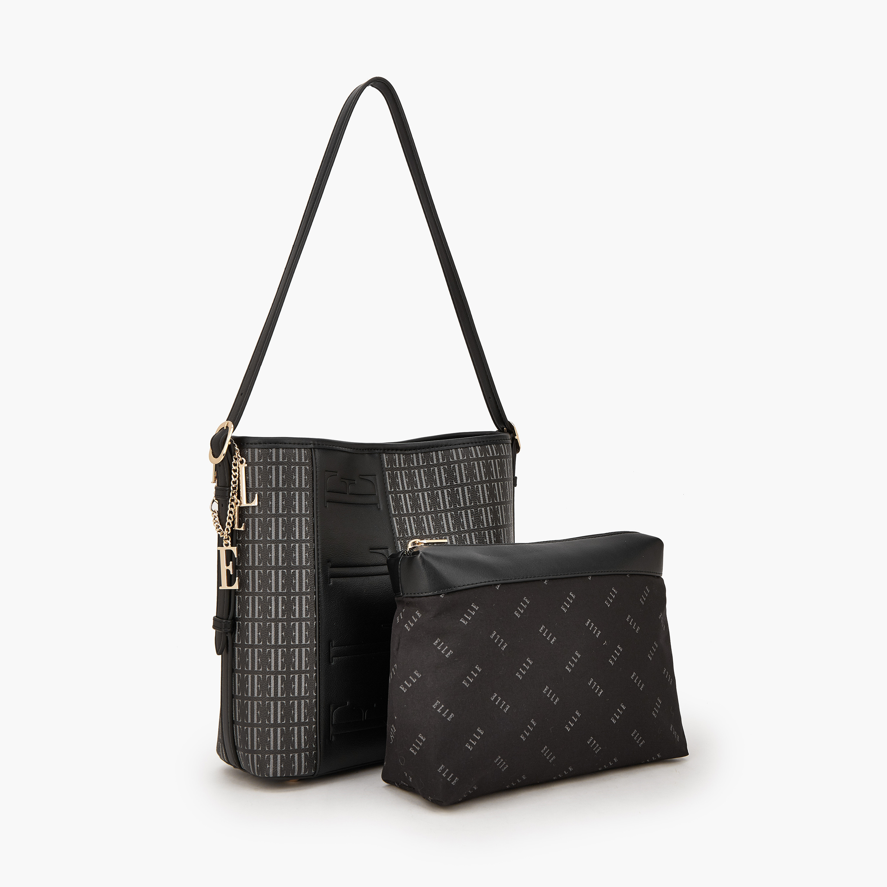 Elle Monogram Print Shoulder Bag with Pouch-women-bagsandwallets-handbags-image-7