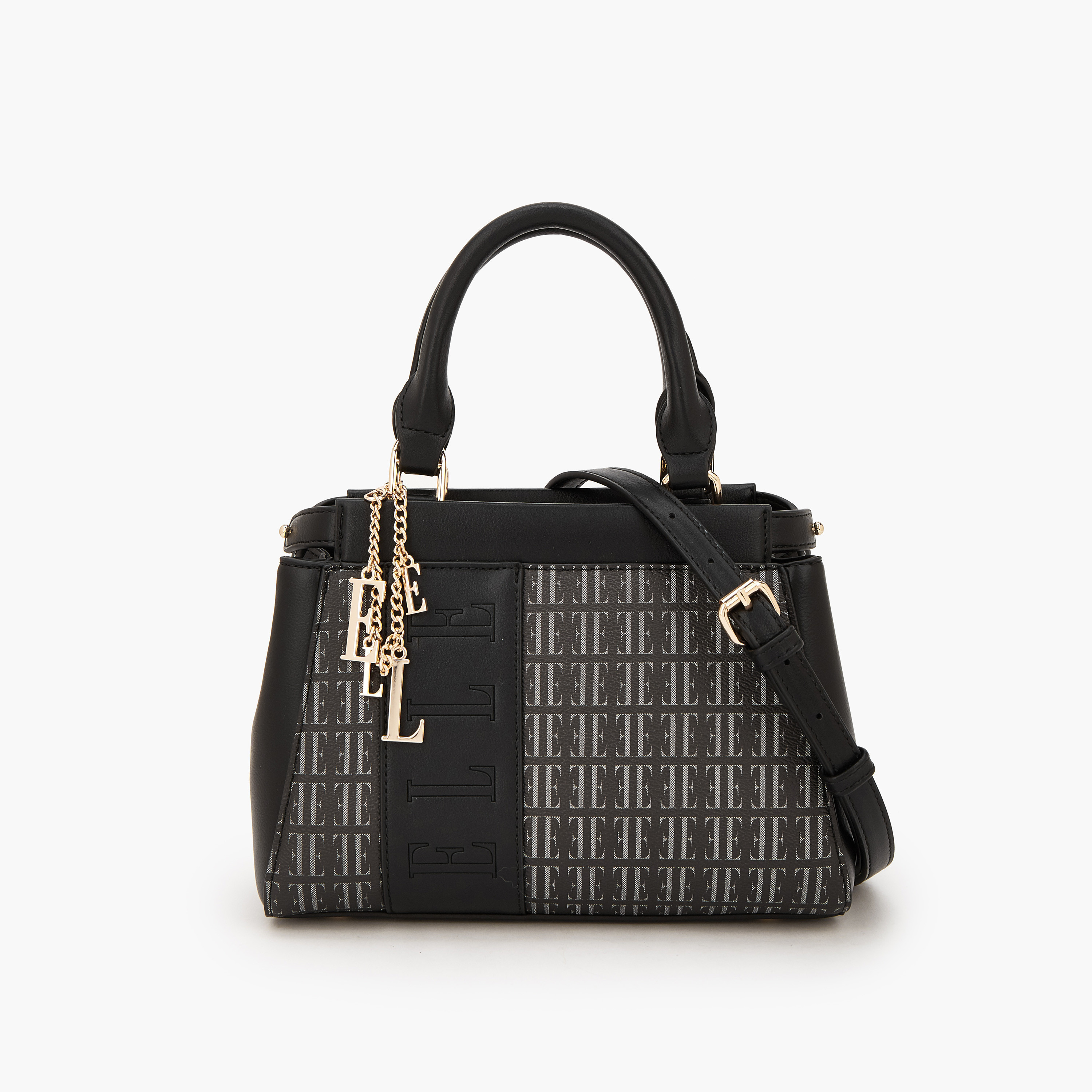 Elle Monogram Print Satchel Bag with Detachable Strap-women-bagsandwallets-handbags-image-1