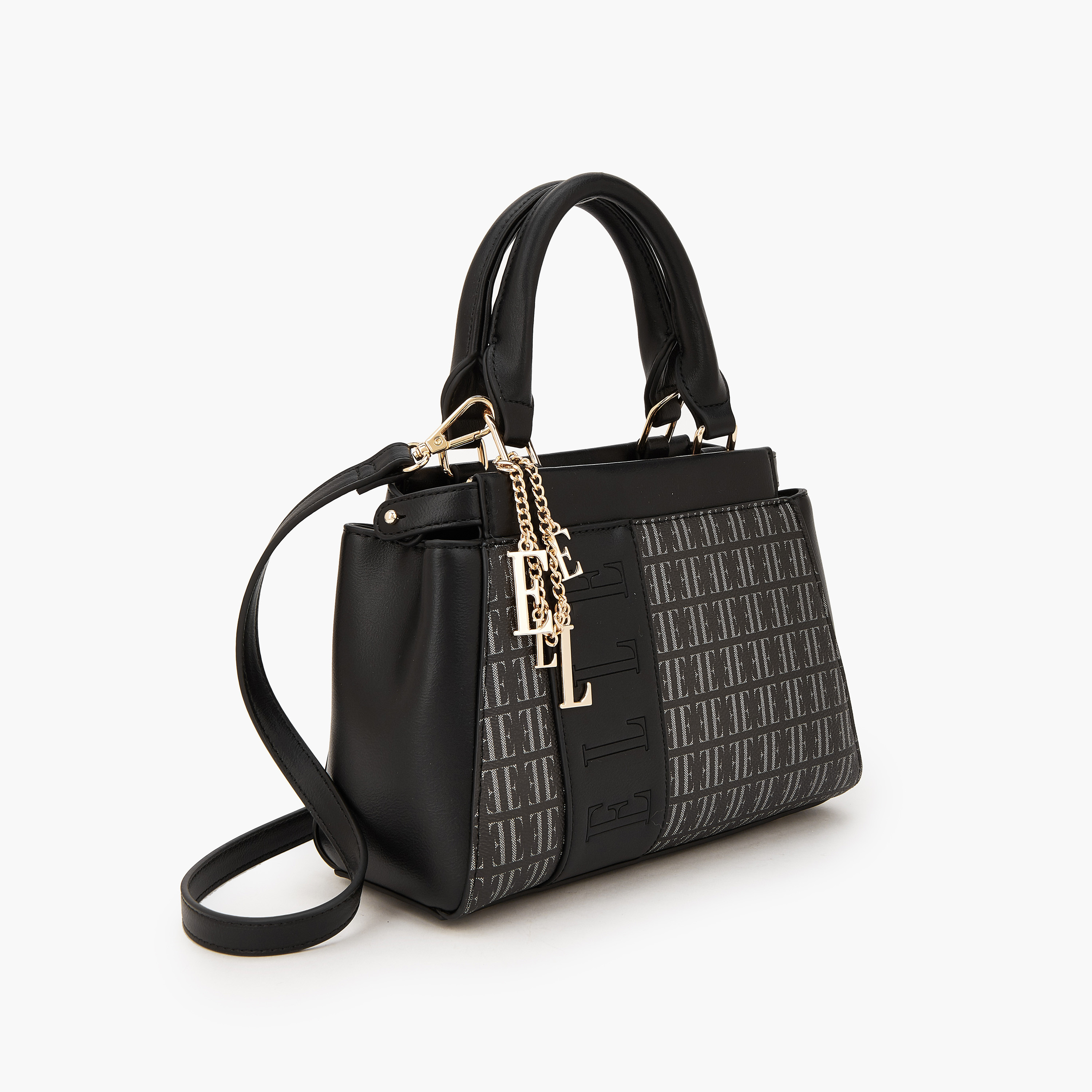 Elle Monogram Print Satchel Bag with Detachable Strap-women-bagsandwallets-handbags-image-3