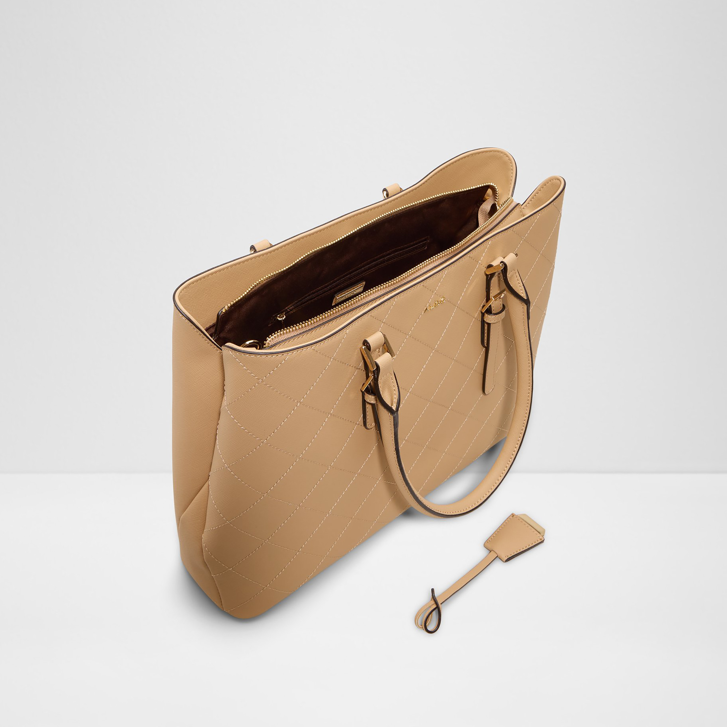 Aldo Tarandi Geometric Stitched Double Handle Tote Bag with Zip Closure & Strap-women-bagsandwallets-handbags-image-3