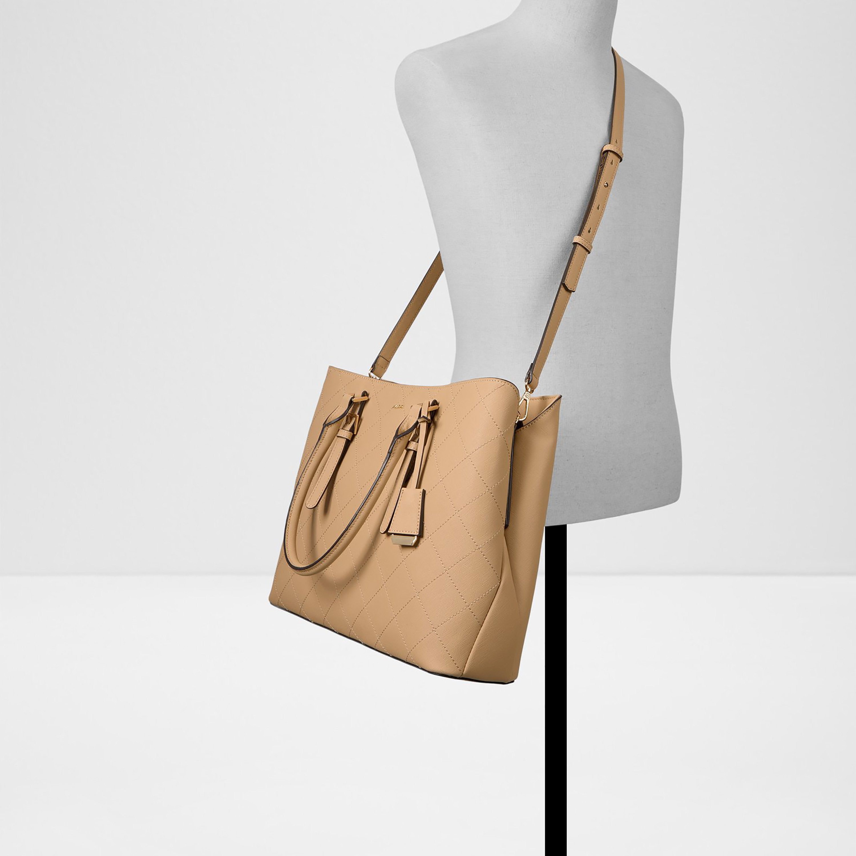 Aldo Tarandi Geometric Stitched Double Handle Tote Bag with Zip Closure & Strap-women-bagsandwallets-handbags-image-4