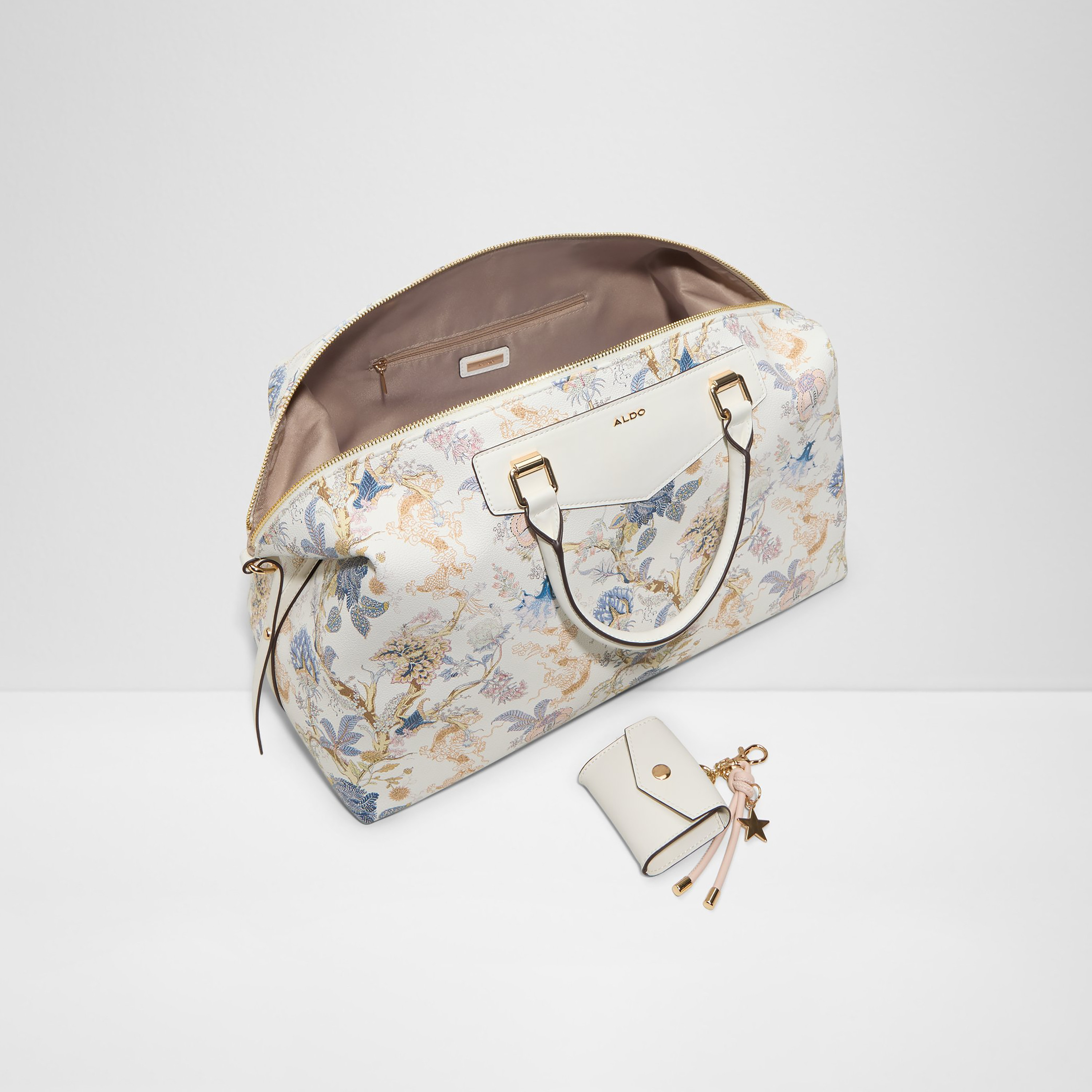 Aldo Floral Printed Double Handle Duffel Bag & Pouch with Zip Closure & Adjustable Strap-travel-luggagesandbags-dufflebags-image-3