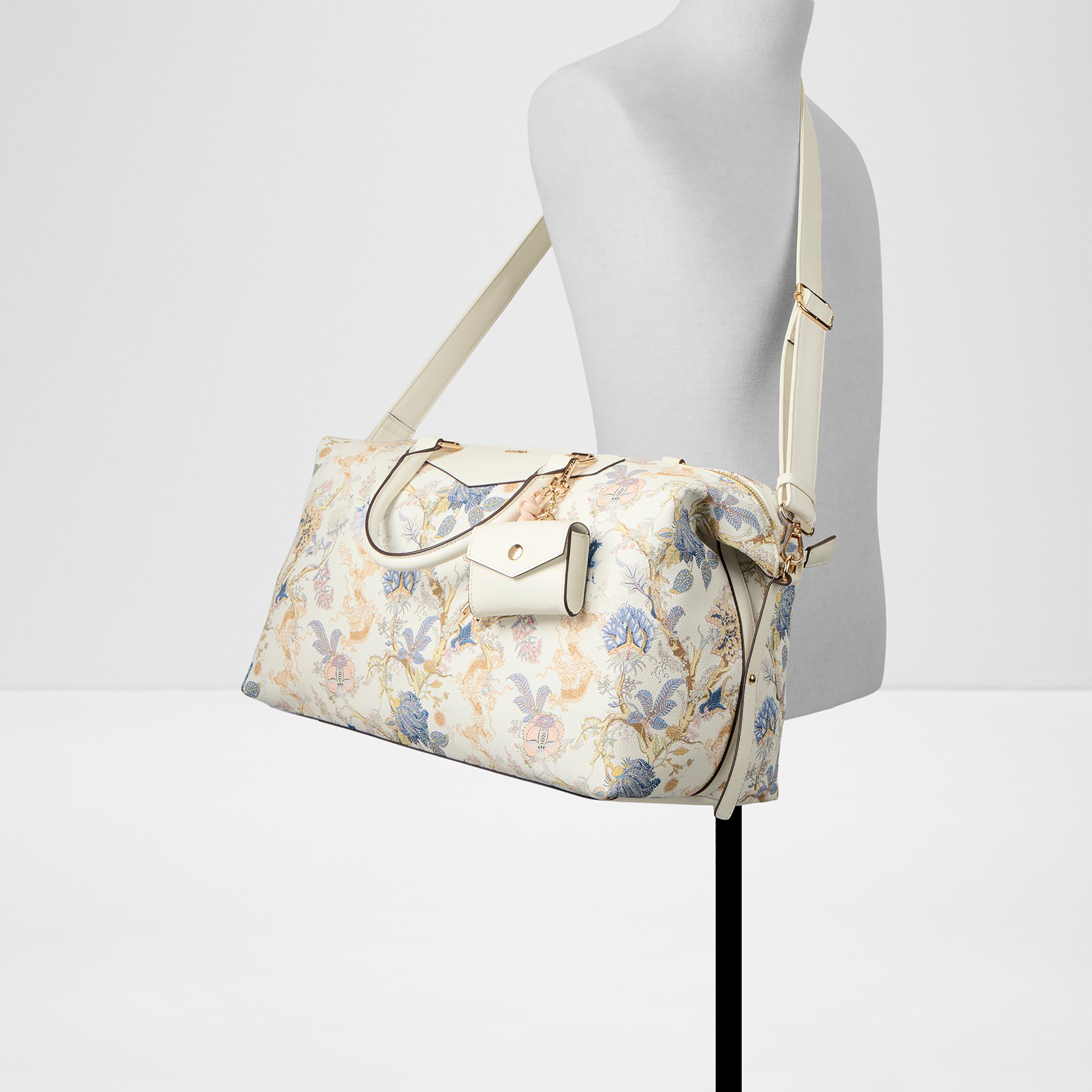 Aldo Floral Printed Double Handle Duffel Bag & Pouch with Zip Closure & Adjustable Strap-travel-luggagesandbags-dufflebags-image-4