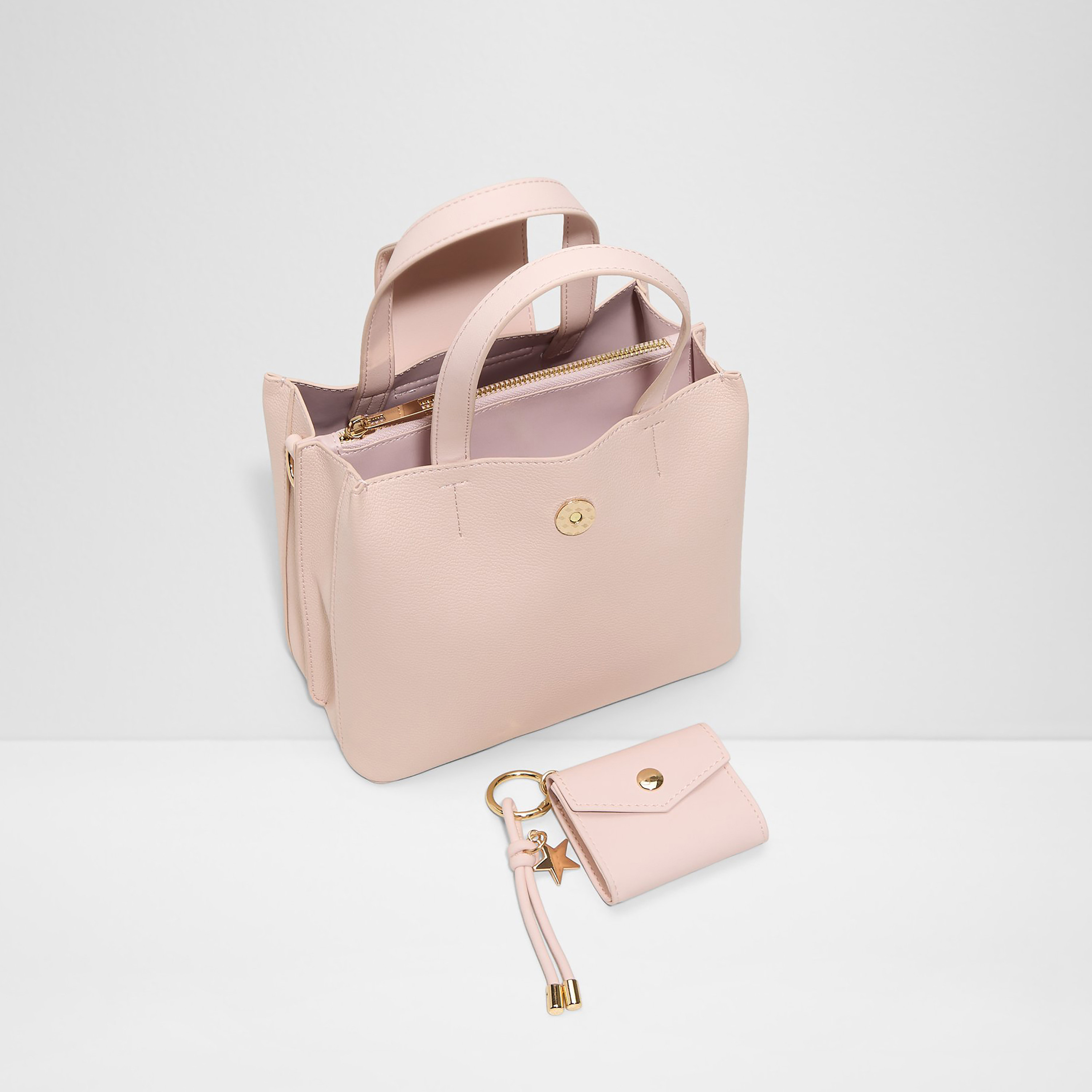 Aldo Caliora Textured Double Handle Satchel Bag & Pouch with Magnetic Closure & Strap-women-bagsandwallets-handbags-image-3