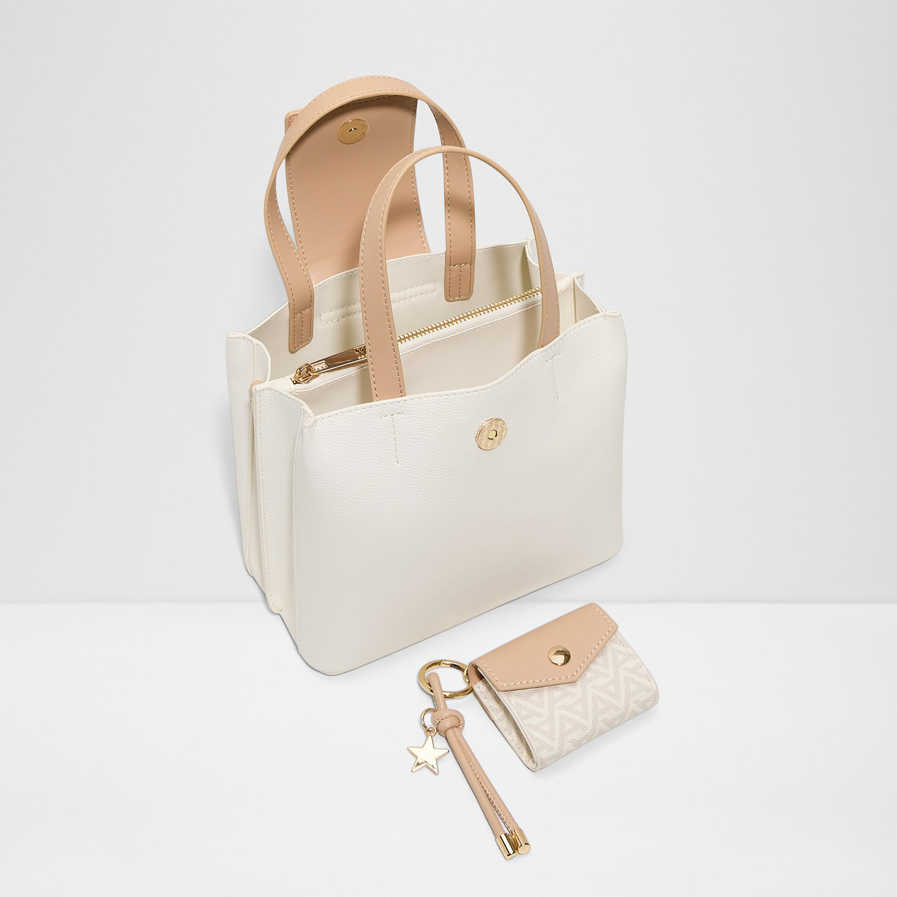 Aldo Caliora Textured Double Handle Satchel Bag & Pouch with Magnetic Closure & Strap-women-bagsandwallets-handbags-image-3
