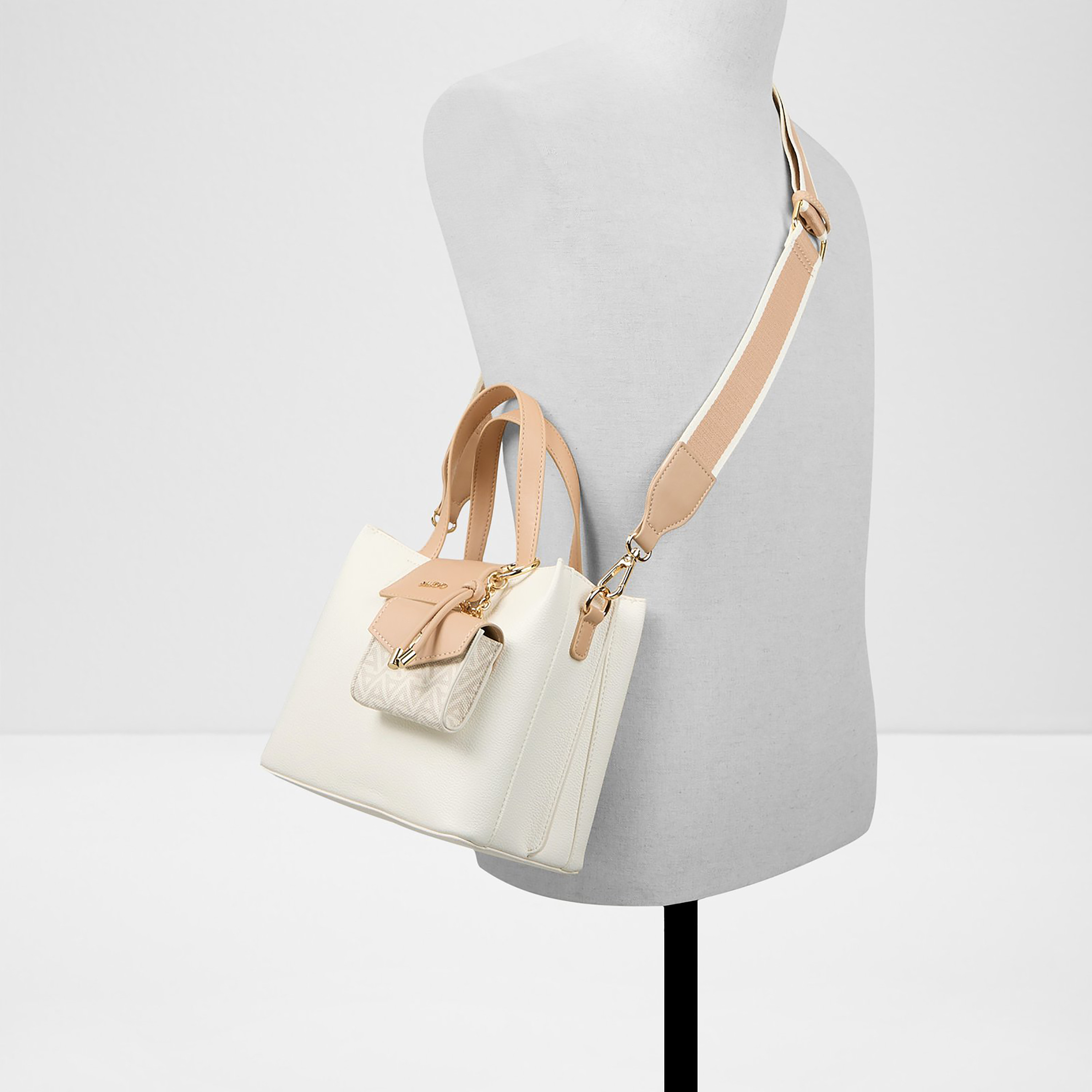 Aldo Caliora Textured Double Handle Satchel Bag & Pouch with Magnetic Closure & Strap-women-bagsandwallets-handbags-image-4