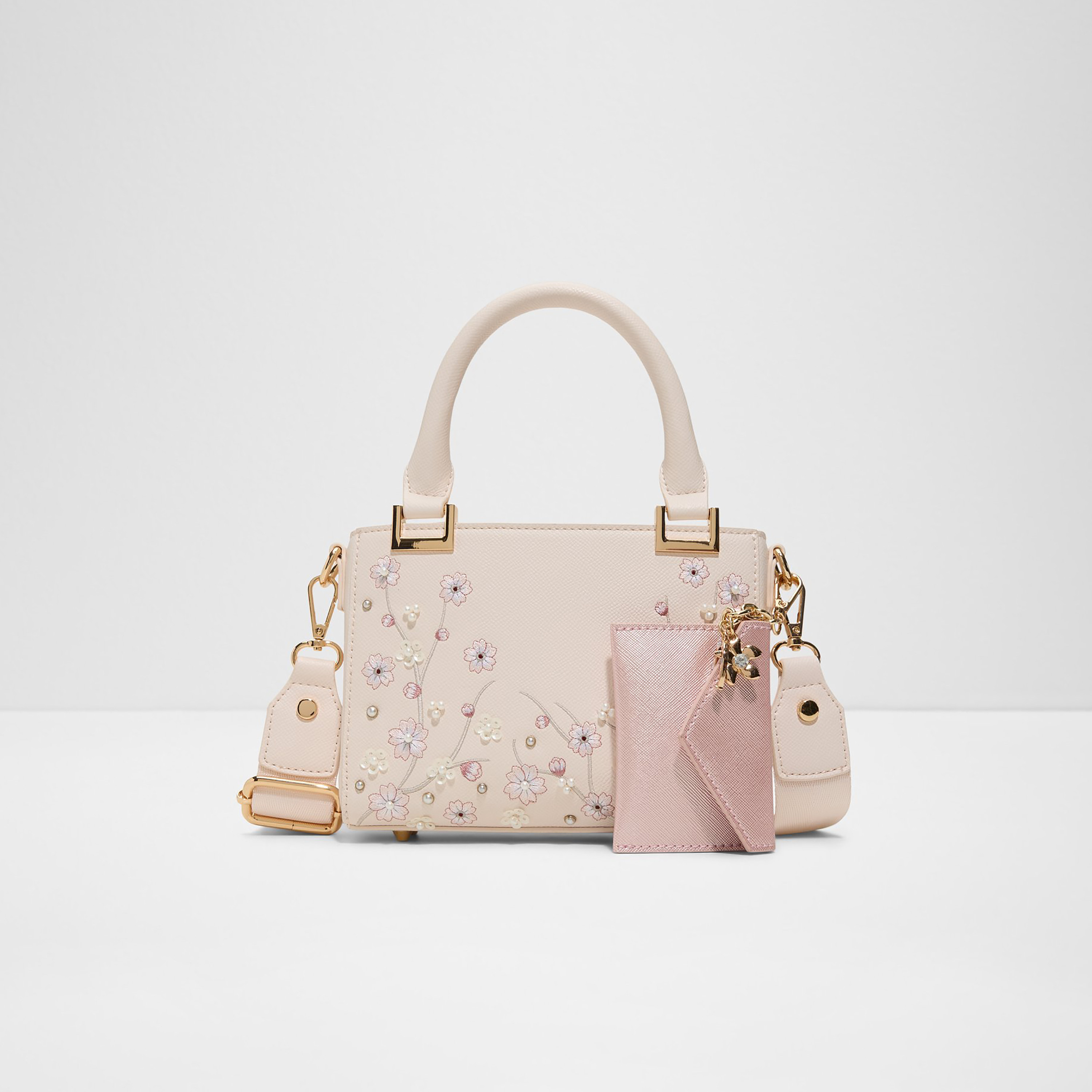Aldo Loriflora Embroidered Double Handle Satchel Bag & Pouch with Zip Closure & Strap-women-bagsandwallets-handbags-image-1