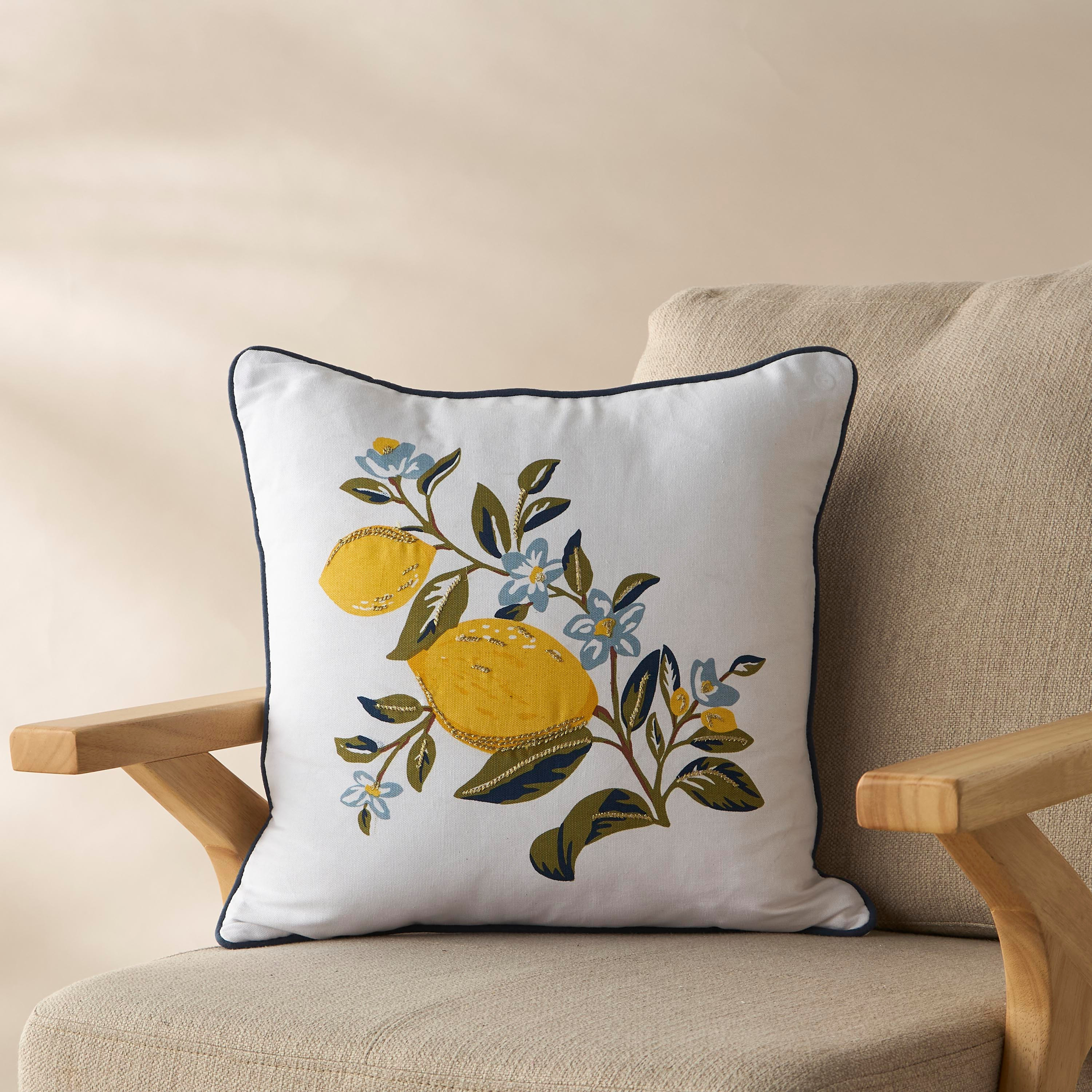 Lemon Print Filled Cushion - 45x45 cms-household-cushionsandthrows-filledcushions-decorativecushions-image-1