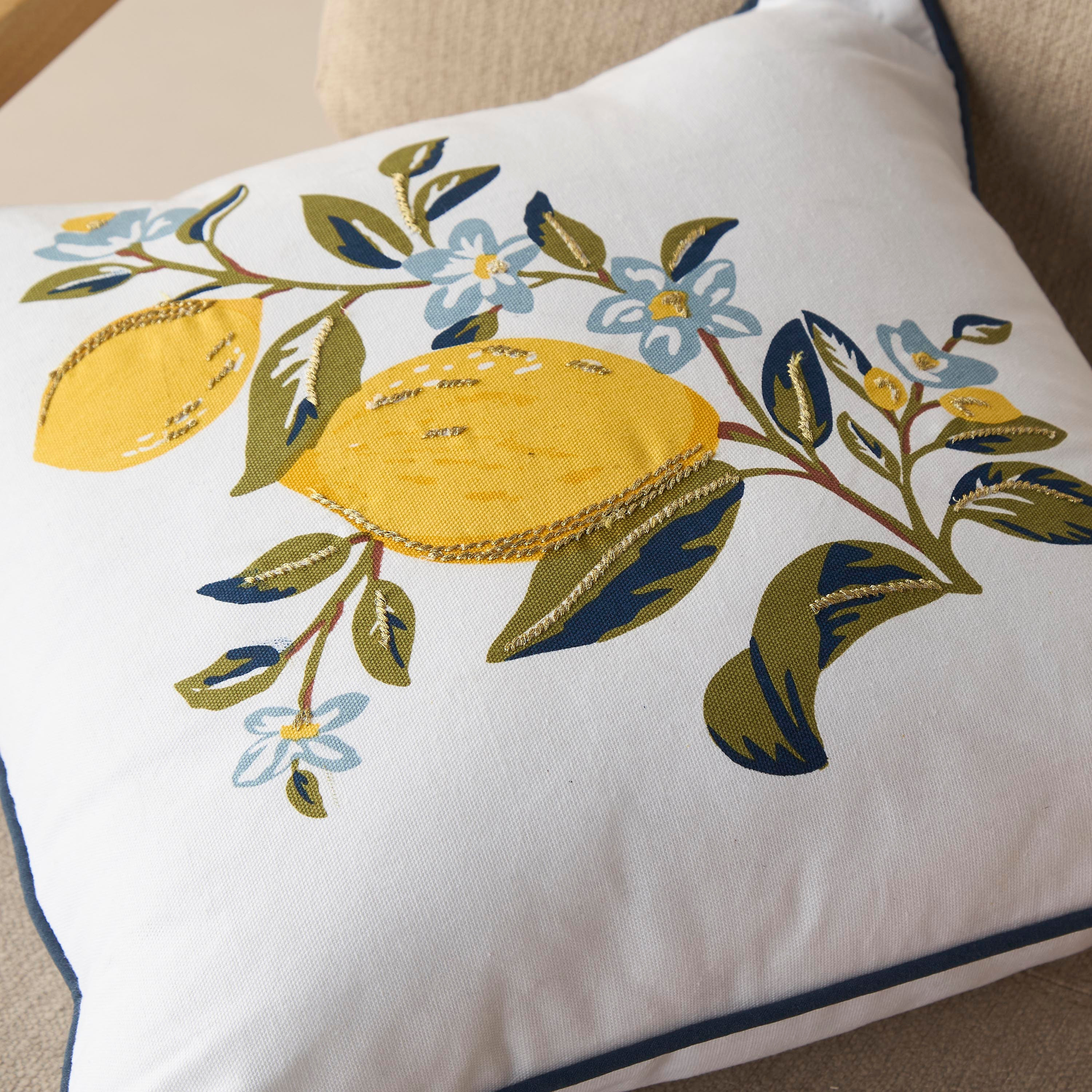 Lemon Print Filled Cushion - 45x45 cms-household-cushionsandthrows-filledcushions-decorativecushions-image-3