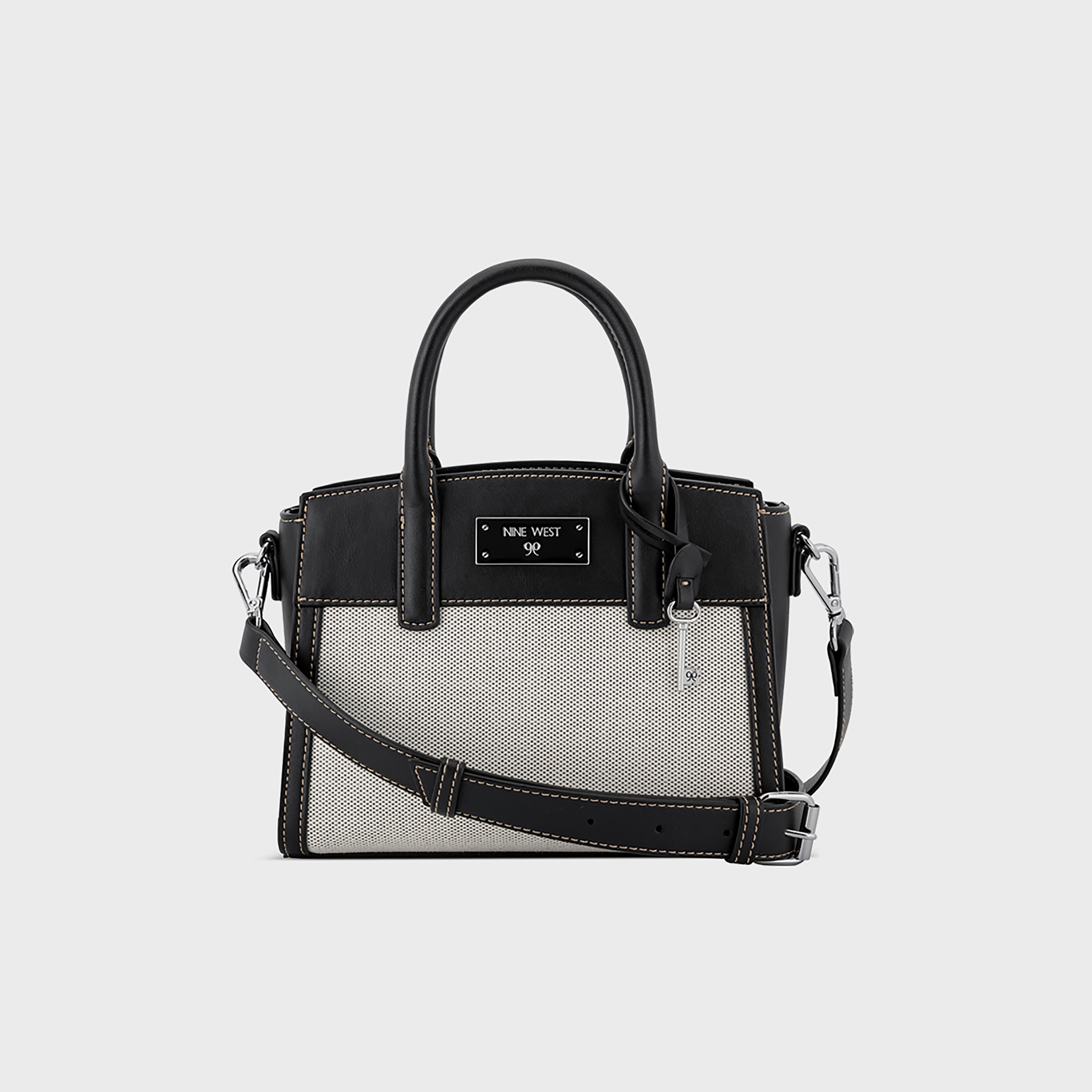 Nine West Ledger Color-Blocked Double Handle Satchel Bag with Zip Closure-women-bagsandwallets-handbags-image-1