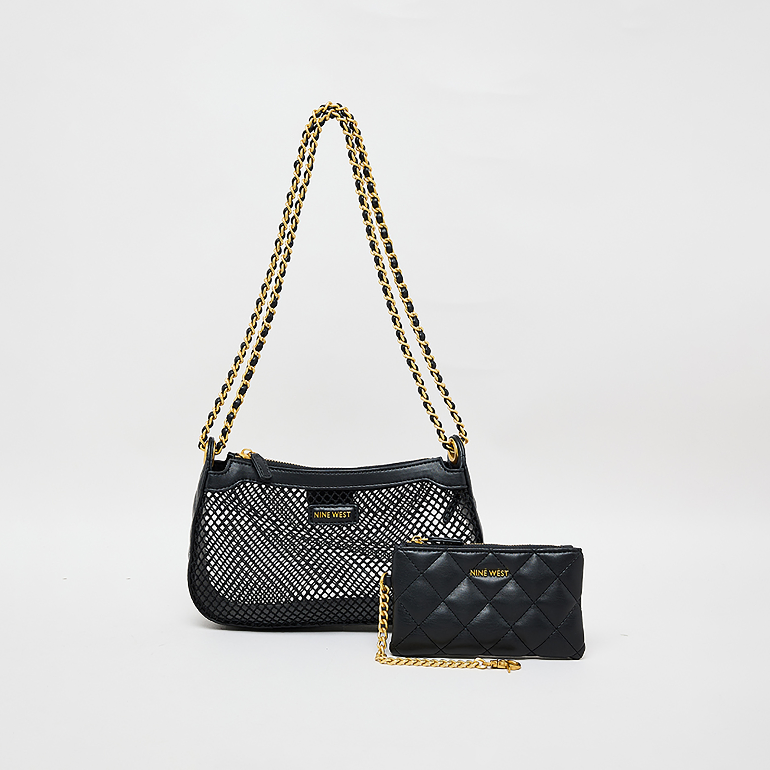 Nine West Mesh Shoulder Bag and Pouch with Zipper Closure and Chain Strap-women-bagsandwallets-backpacks-image-1