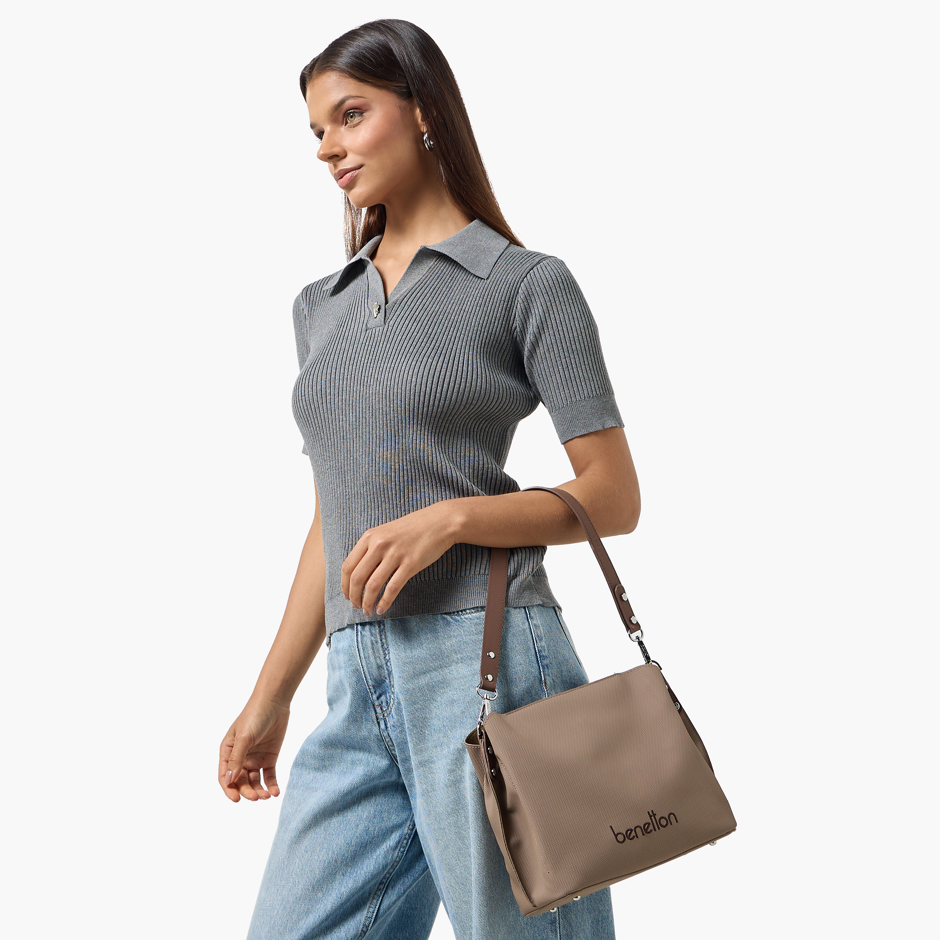 United Colors of Benetton Textured Crossbody Bag with Zip Closure-women-bagsandwallets-handbags-image-2