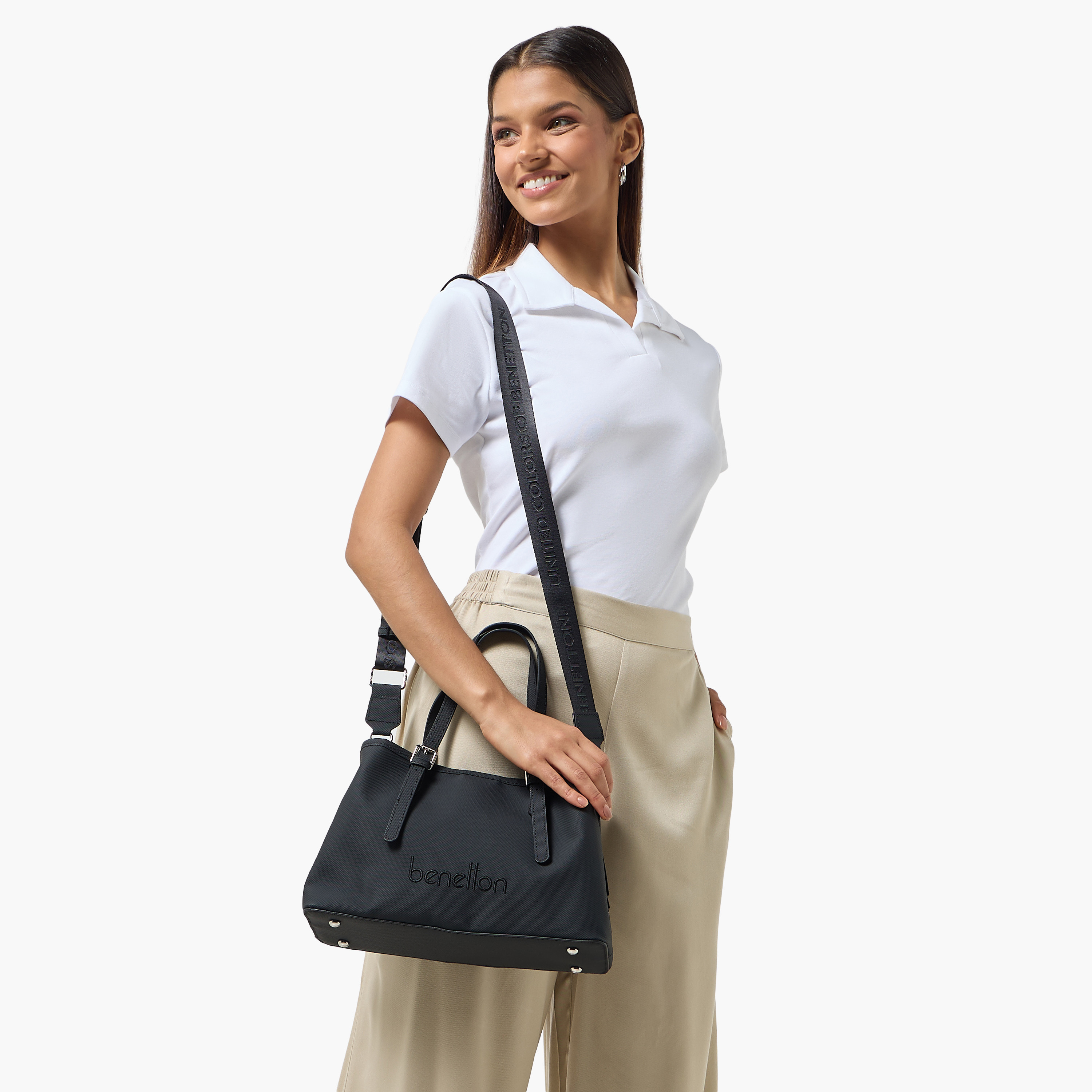 United Colors of Benetton Textured Tote Bag with Zip Closure-women-bagsandwallets-handbags-image-2