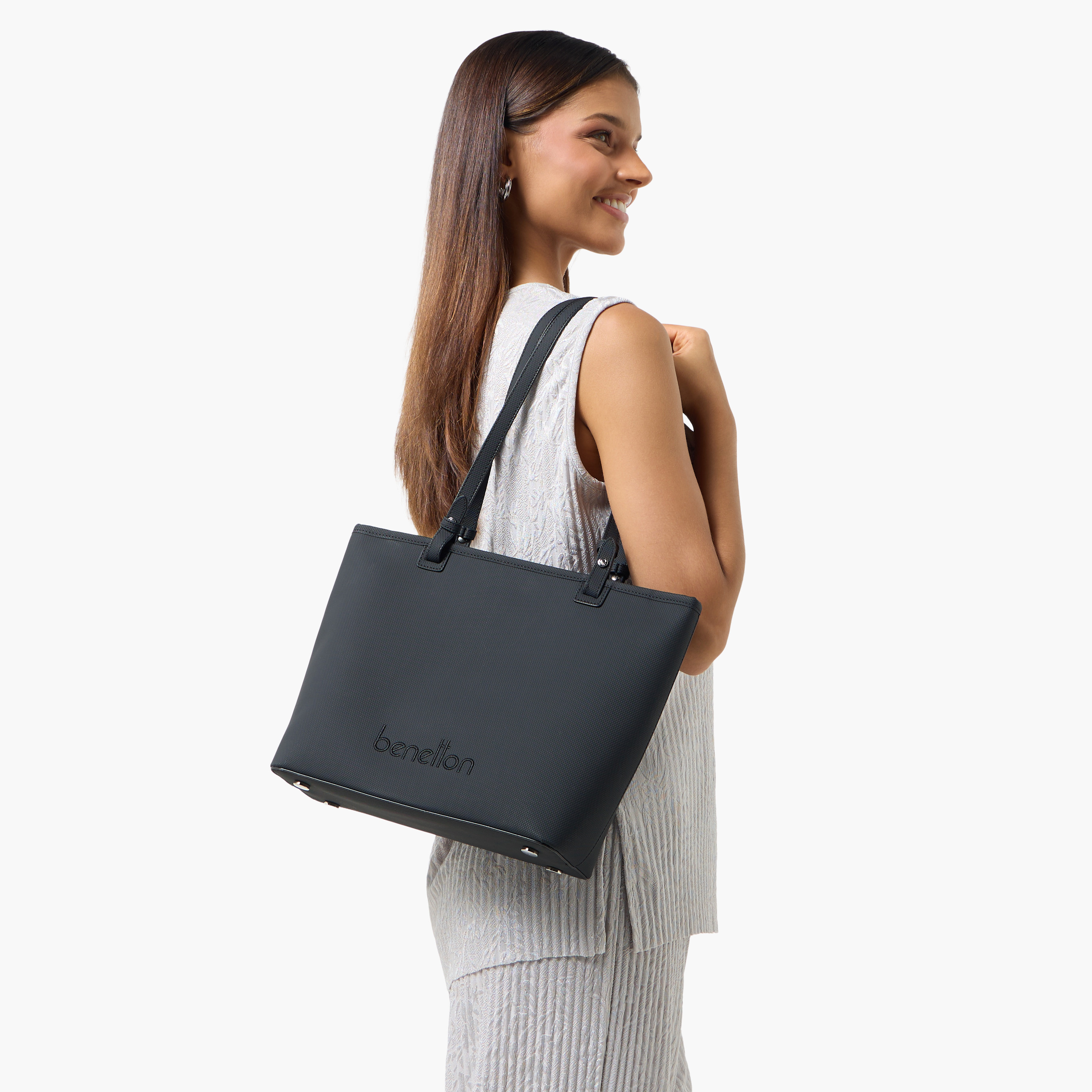 United Colors of Benetton Solid Tote Bag with Zip Closure-women-bagsandwallets-handbags-image-2