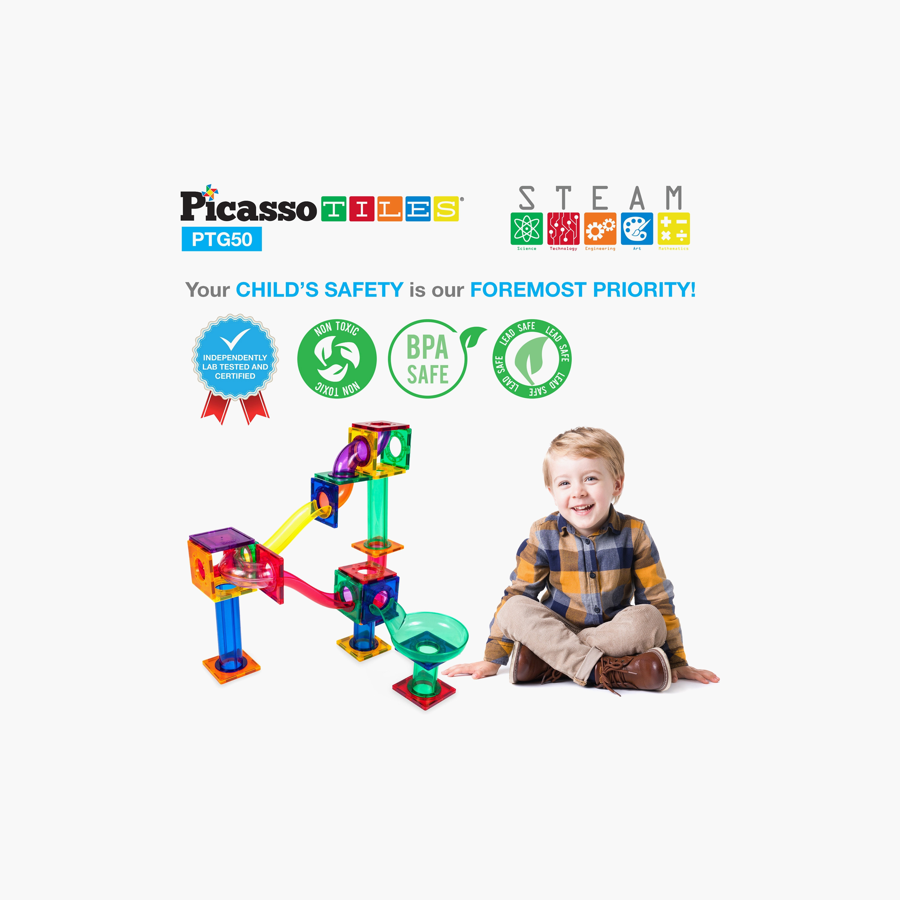 Picasso 50-Piece Magnetic Marble Run Building Block Set-toys-buildingblocks-magnetictoys-image-4
