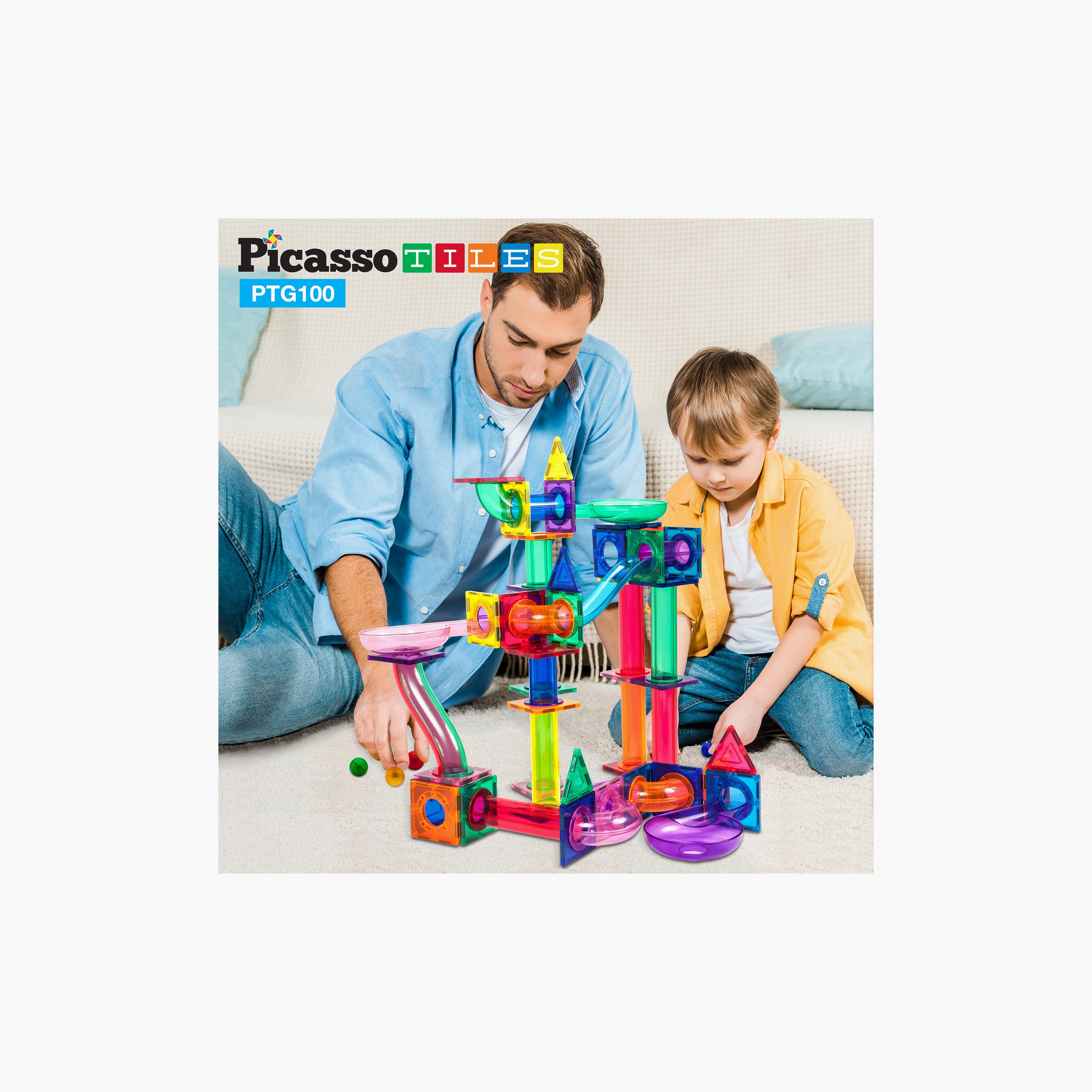 Picasso 100-Piece Magnetic Tile Marble Run Building Toy Set-toys-buildingblocks-magnetictoys-image-10