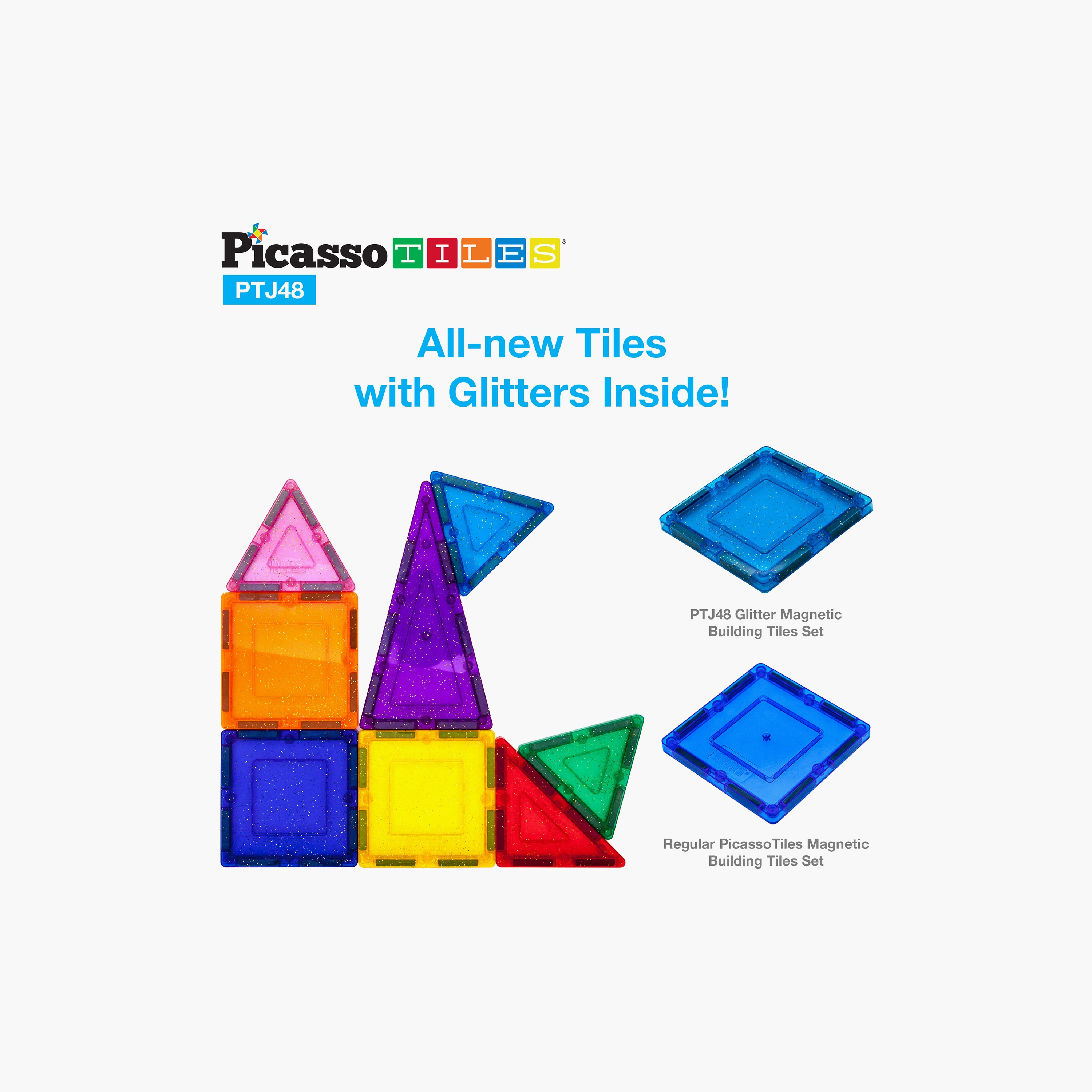 Picasso 48-Piece Pastel Glitter Magnetic Building Tile Set-toys-buildingblocks-magnetictoys-image-2