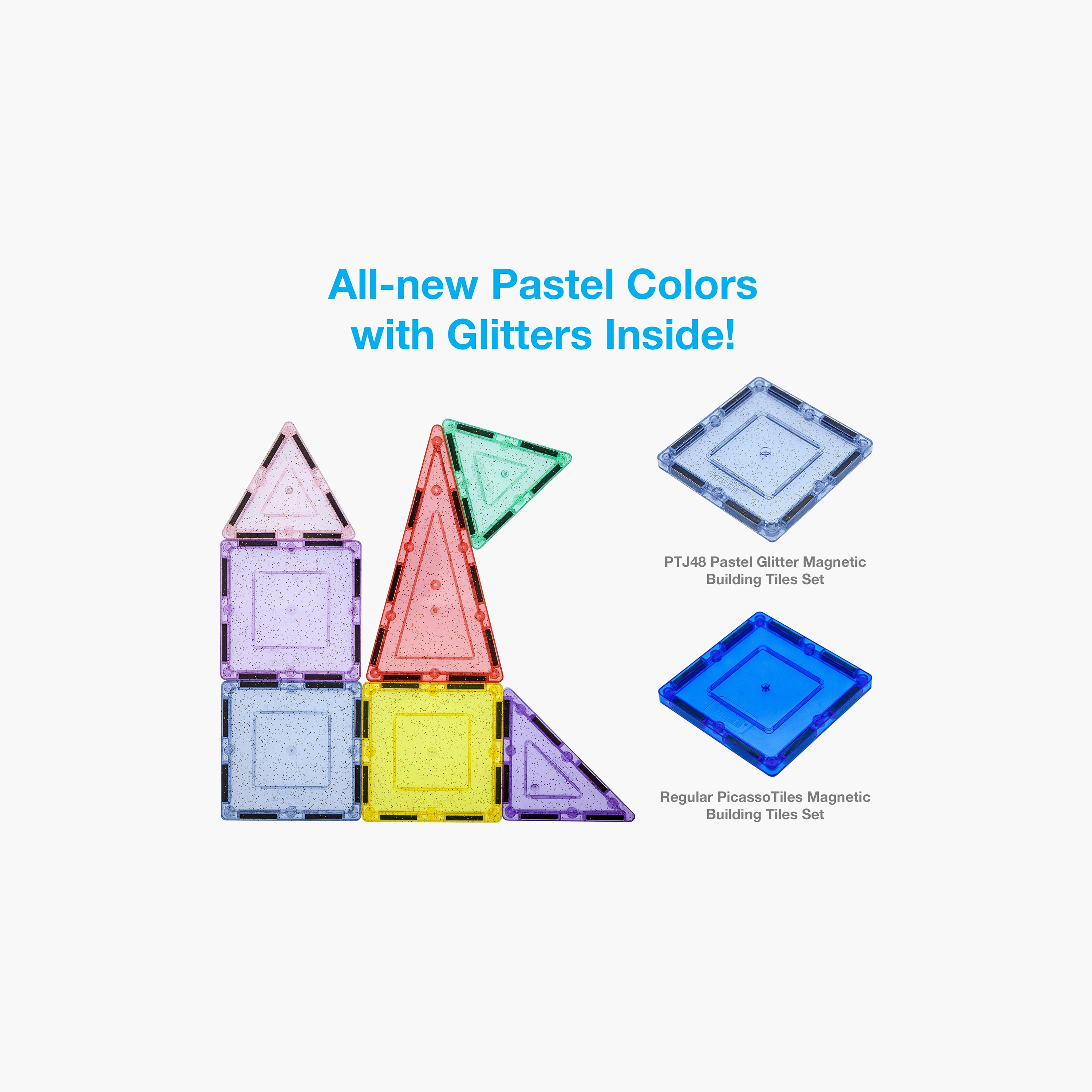 Picasso 48-Piece Pastel Glitter Magnetic Building Tile Set-toys-buildingblocks-magnetictoys-image-3