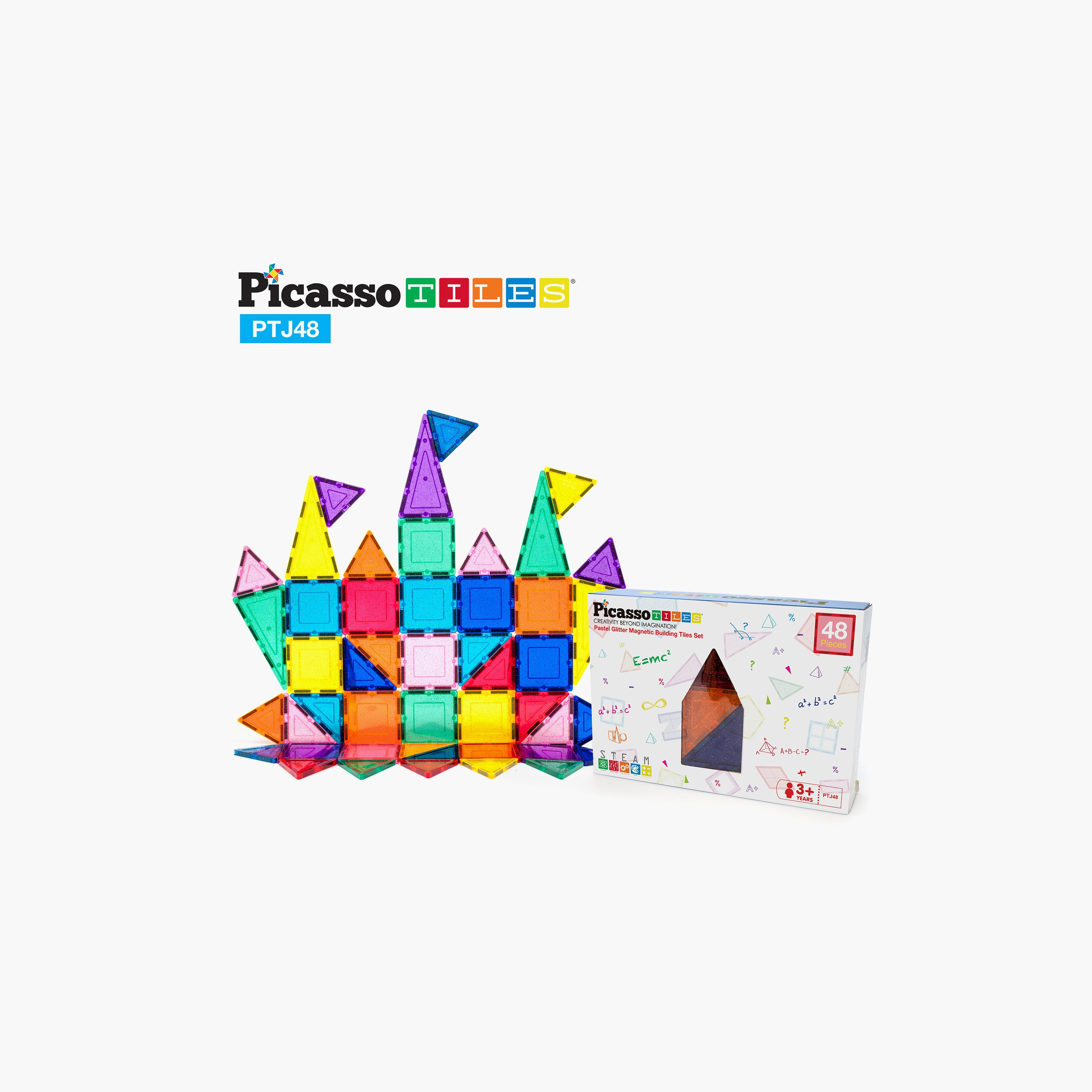 Picasso 48-Piece Pastel Glitter Magnetic Building Tile Set-toys-buildingblocks-magnetictoys-image-5