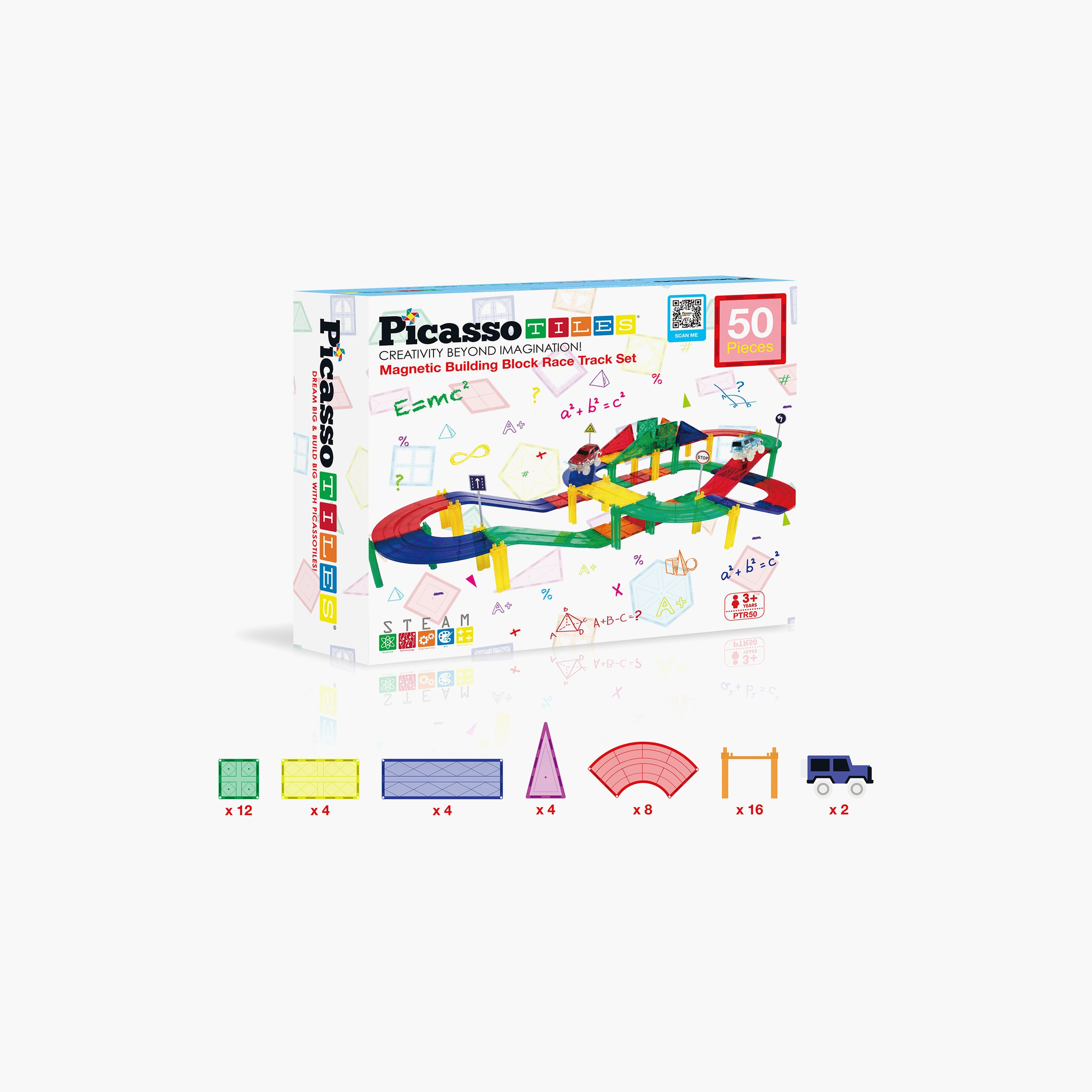 Picasso 50-Piece Magnetic Tile Race Track Building Set with LED Cars-toys-buildingblocks-magnetictoys-image-11
