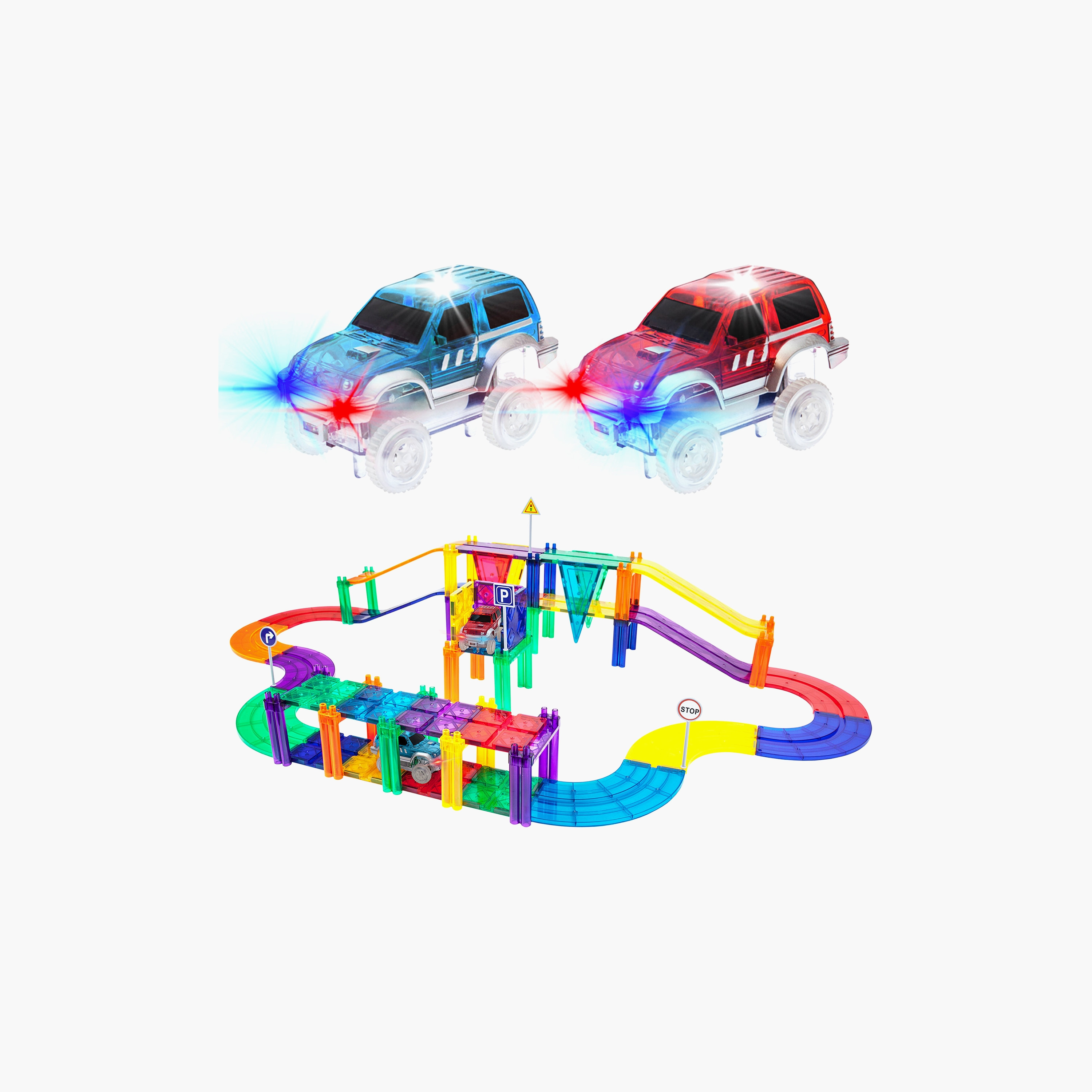 Picasso 50-Piece Magnetic Tile Race Track Building Set with LED Cars-toys-buildingblocks-magnetictoys-image-12