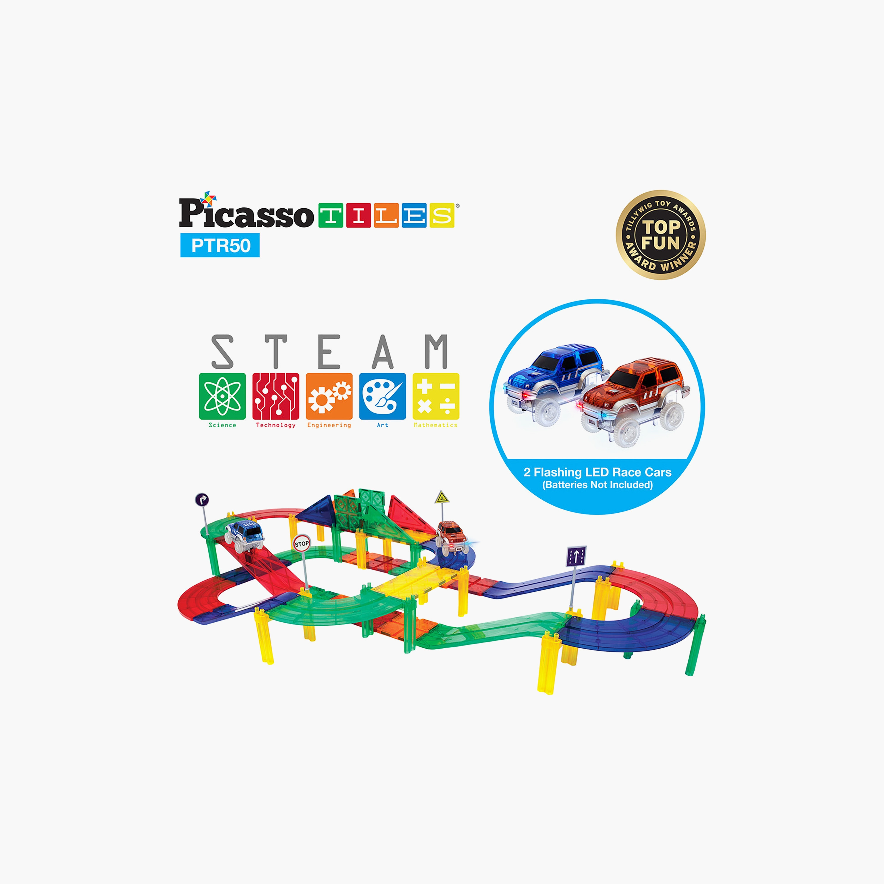 Picasso 50-Piece Magnetic Tile Race Track Building Set with LED Cars-toys-buildingblocks-magnetictoys-image-16