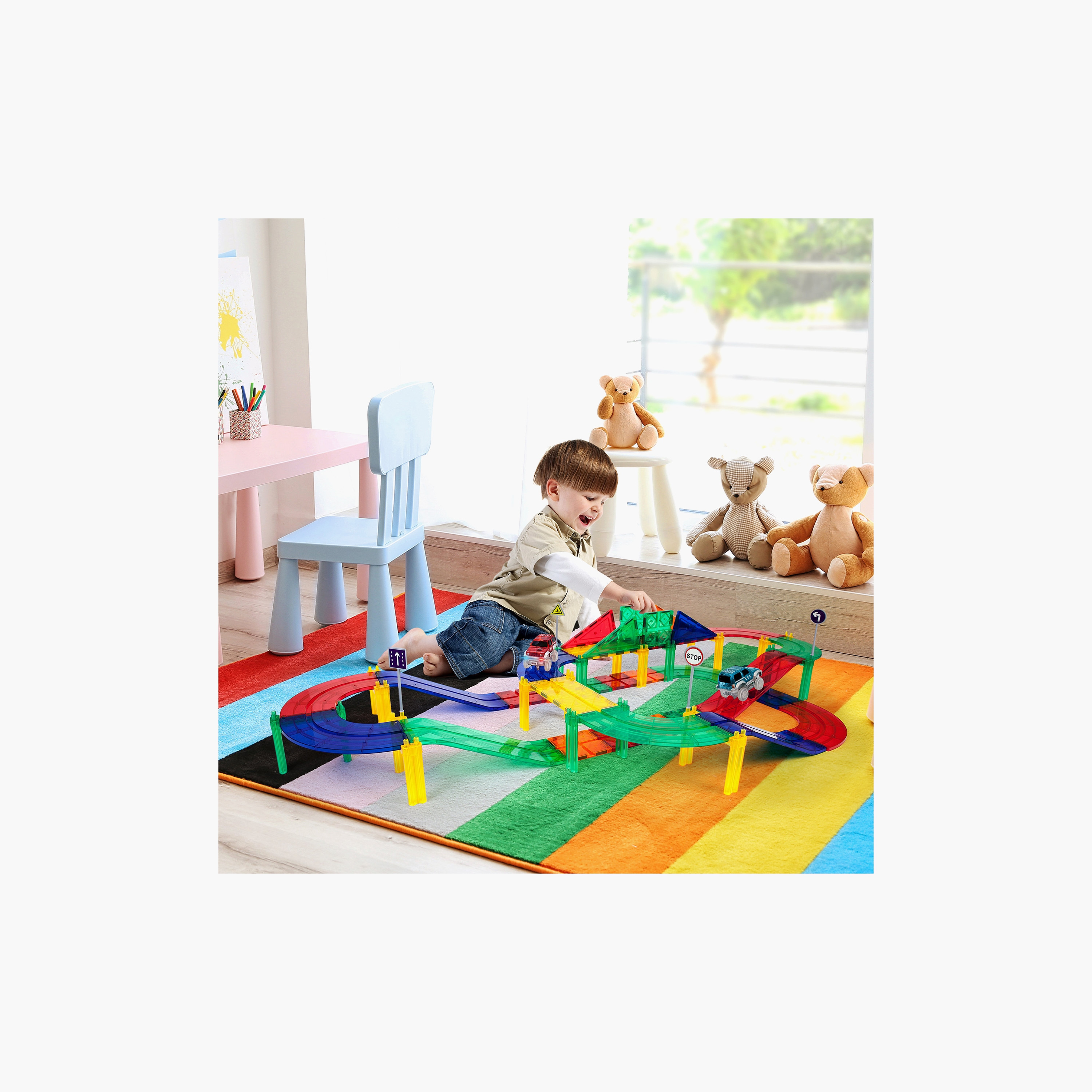 Picasso 50-Piece Magnetic Tile Race Track Building Set with LED Cars-toys-buildingblocks-magnetictoys-image-17