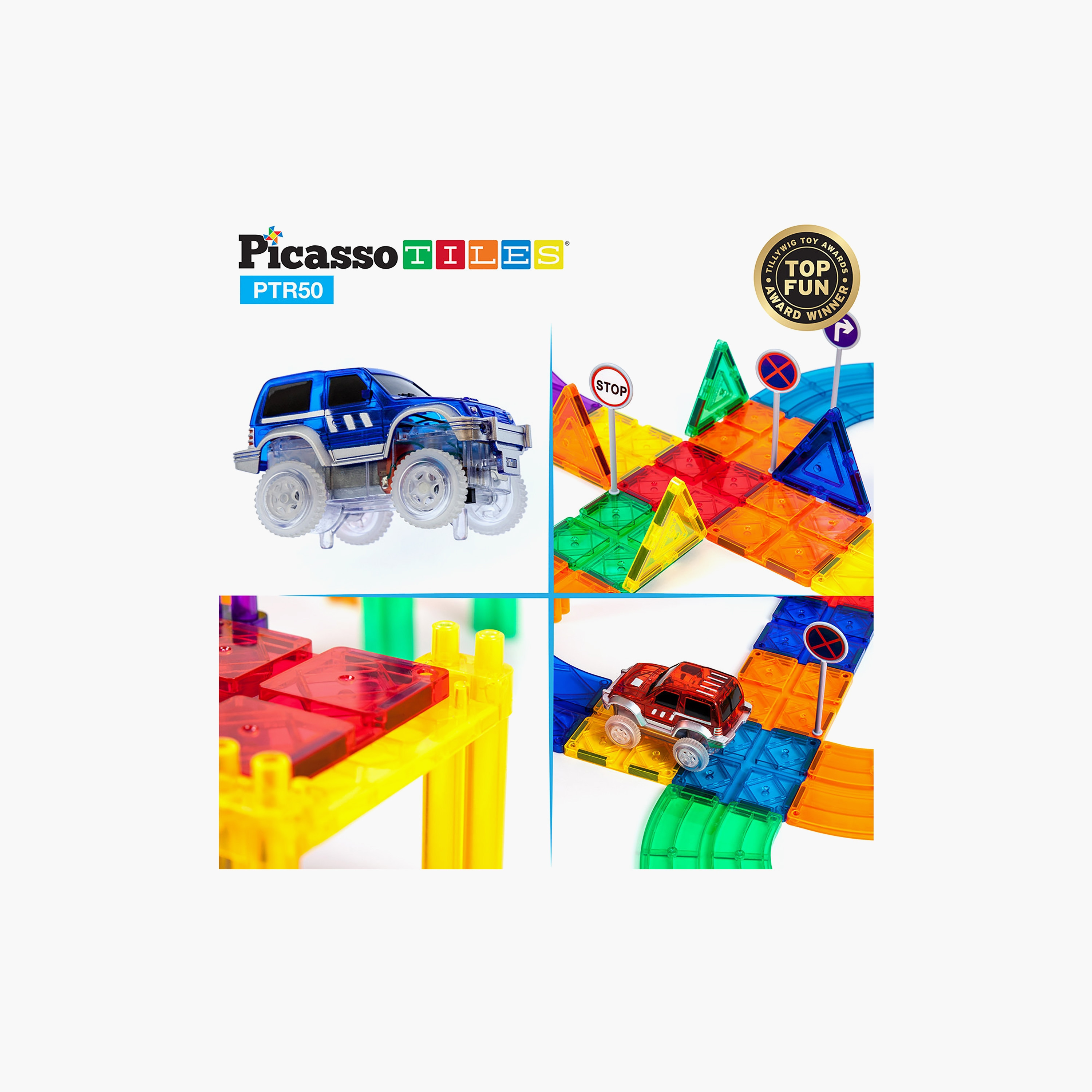 Picasso 50-Piece Magnetic Tile Race Track Building Set with LED Cars-toys-buildingblocks-magnetictoys-image-18
