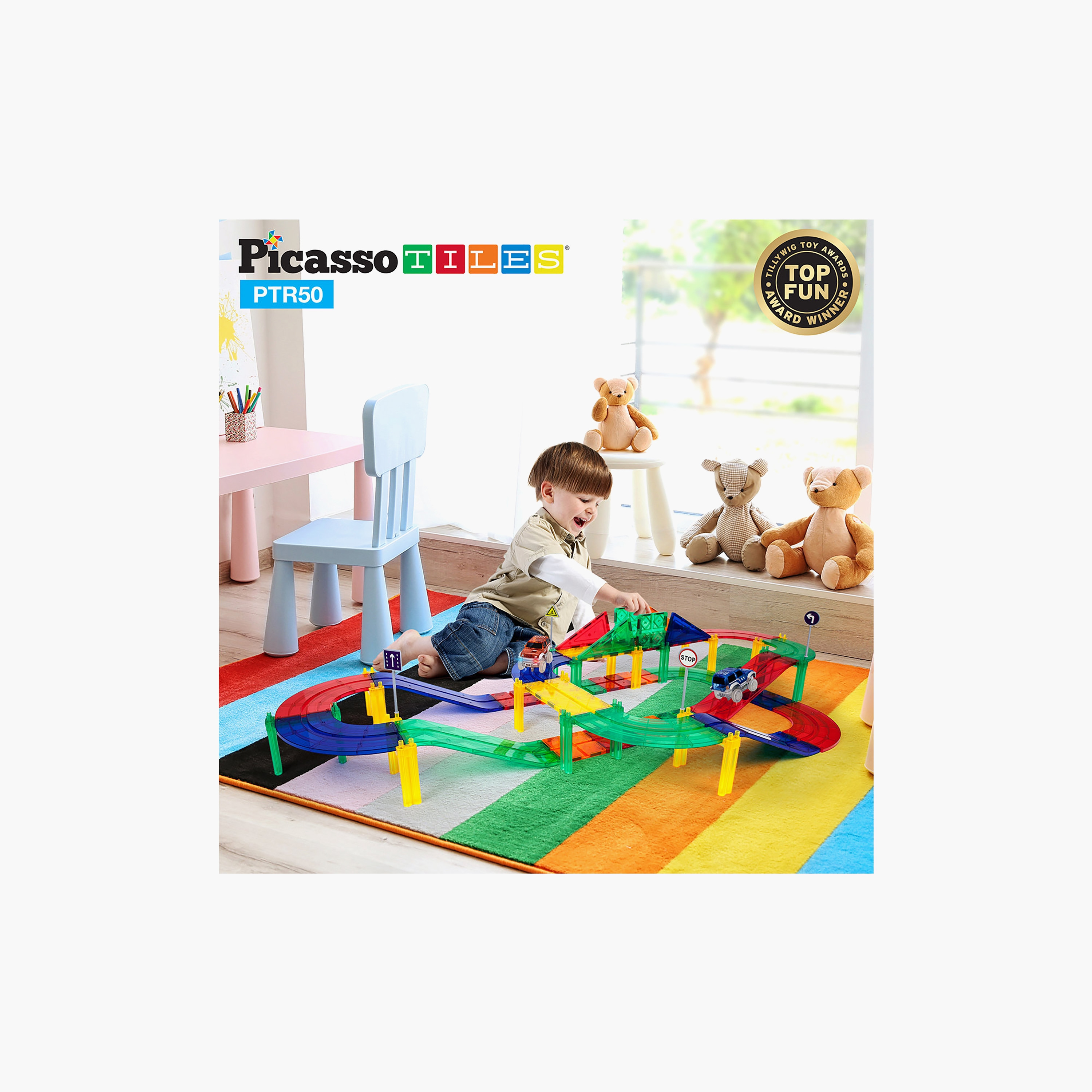 Picasso 50-Piece Magnetic Tile Race Track Building Set with LED Cars-toys-buildingblocks-magnetictoys-image-8