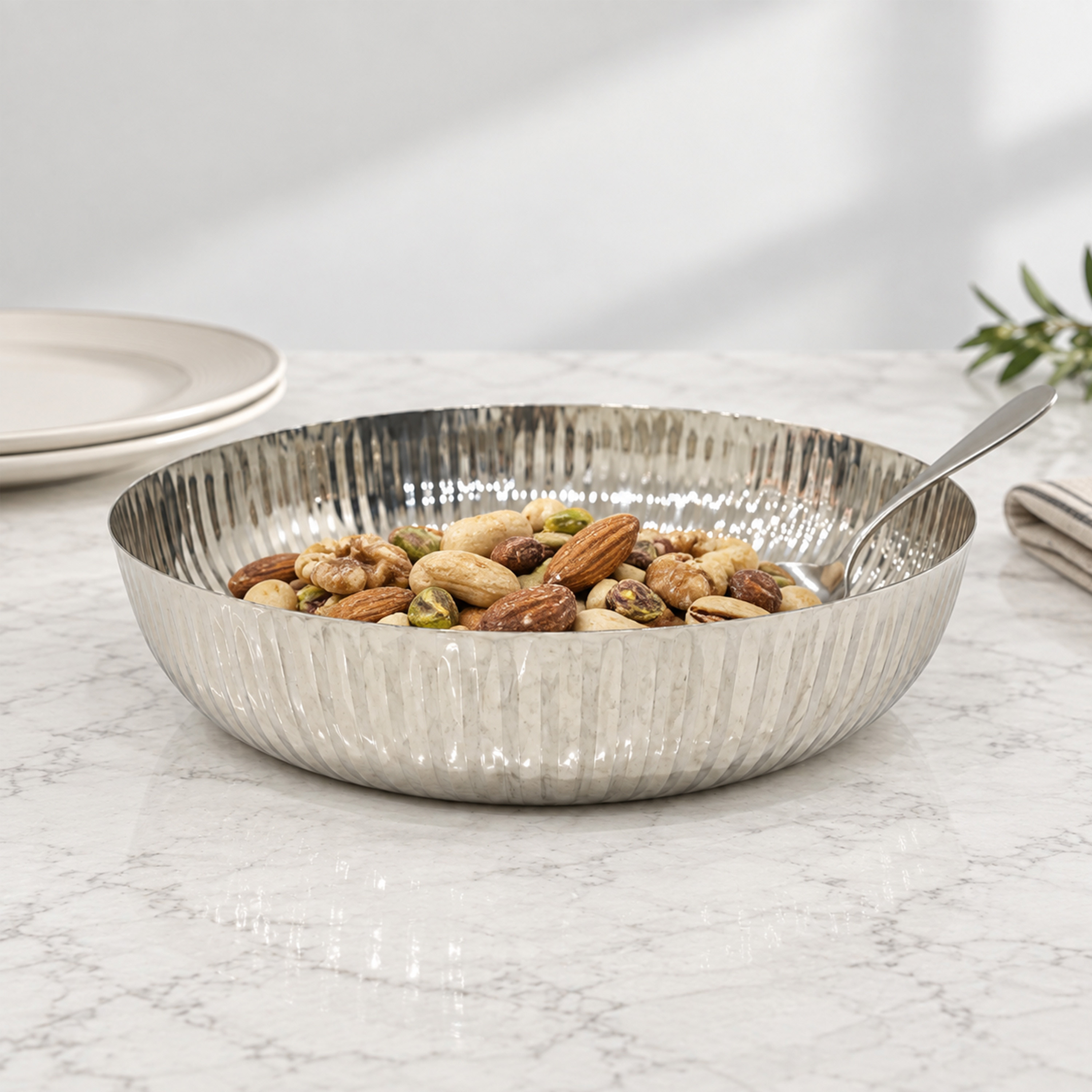 Crafted By Lifestyle Embossed Steel Serving Bowl - 30 Cm-household-dining-dinnerware-bowls-image-2