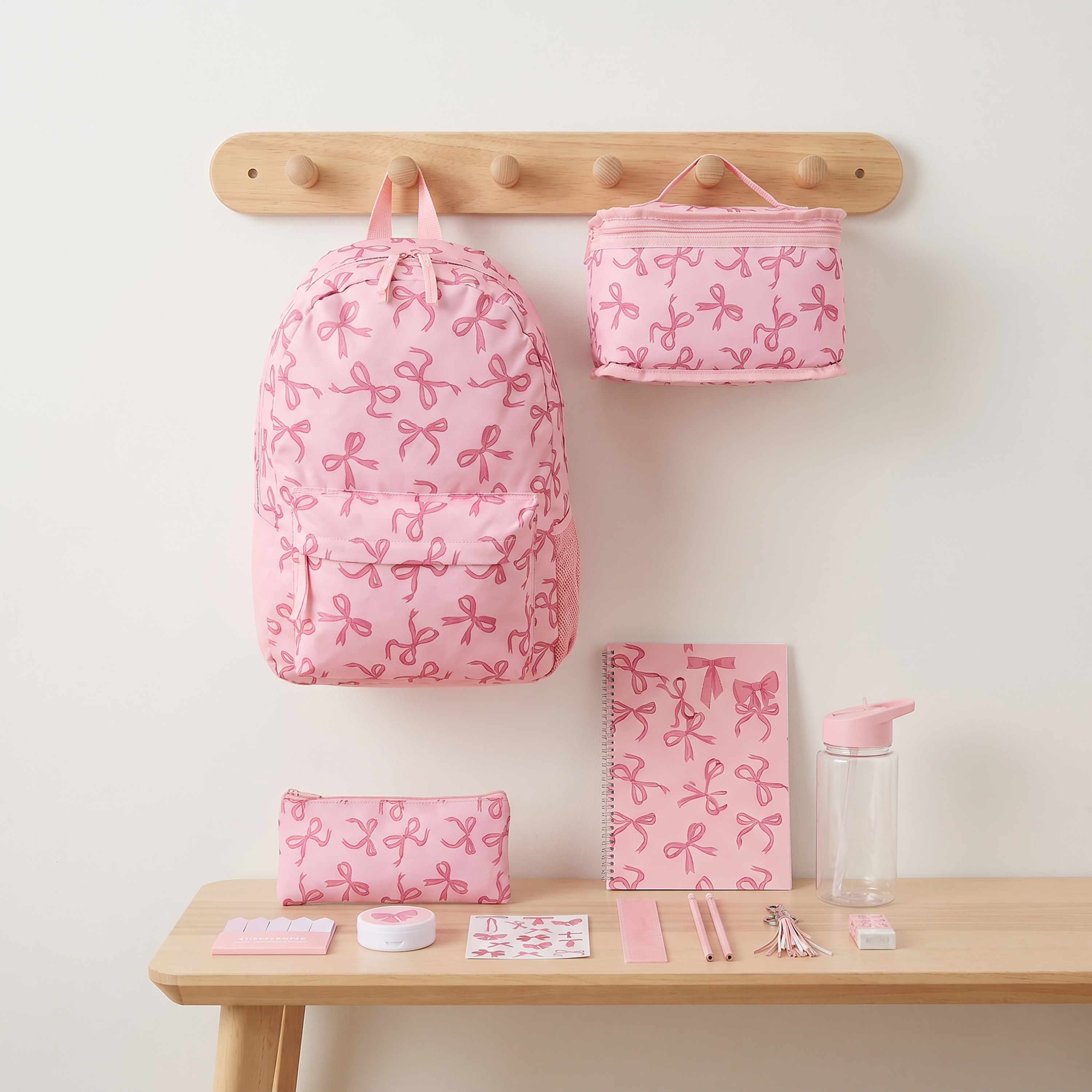 Bow Print 12-Piece School Backpack Set for Girls 5-8 Years with Pencil Pouch and Water Bottle-school-bagsandbackpacks-backpacks-image-1