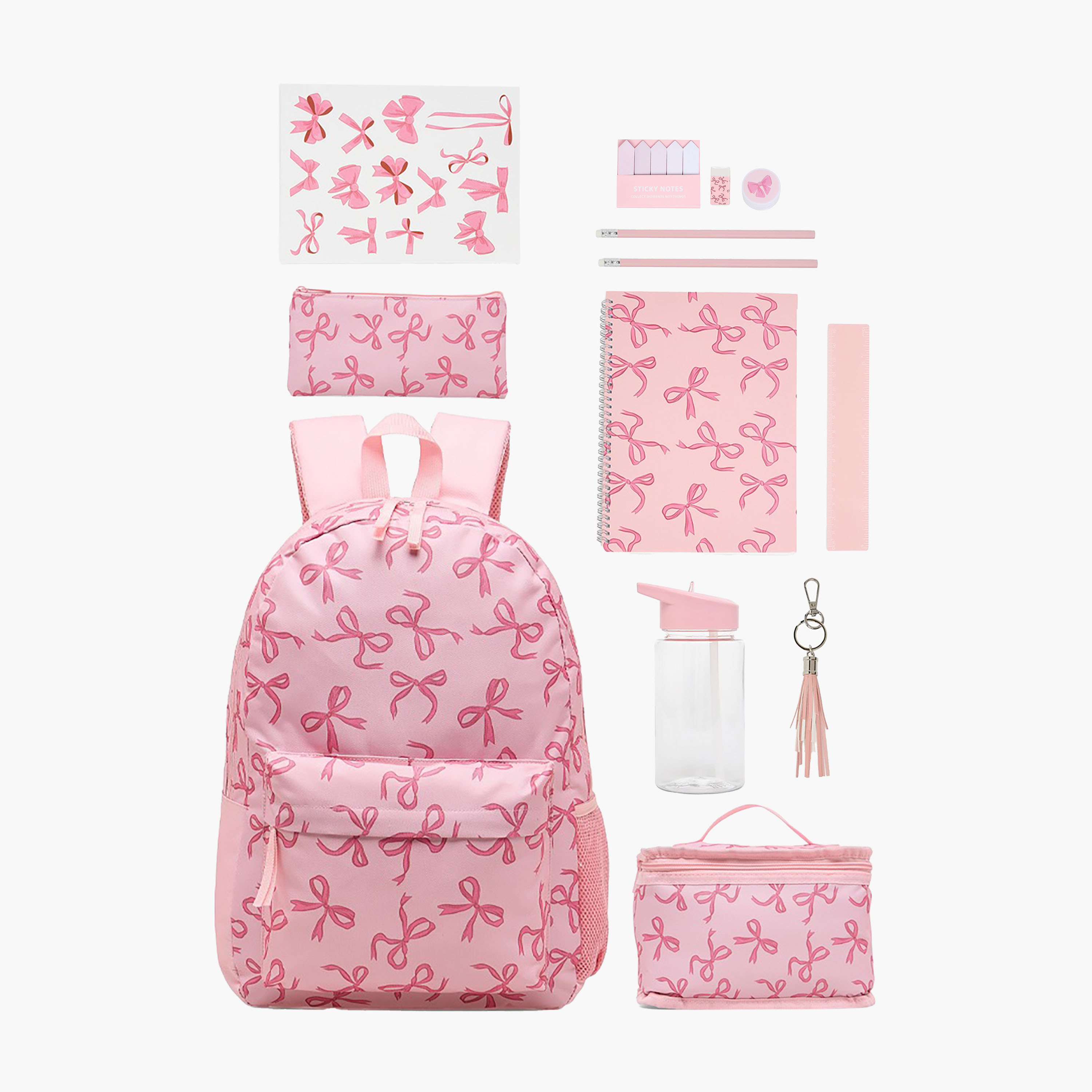 Bow Print 12-Piece School Backpack Set for Girls 5-8 Years with Pencil Pouch and Water Bottle-school-bagsandbackpacks-backpacks-image-2