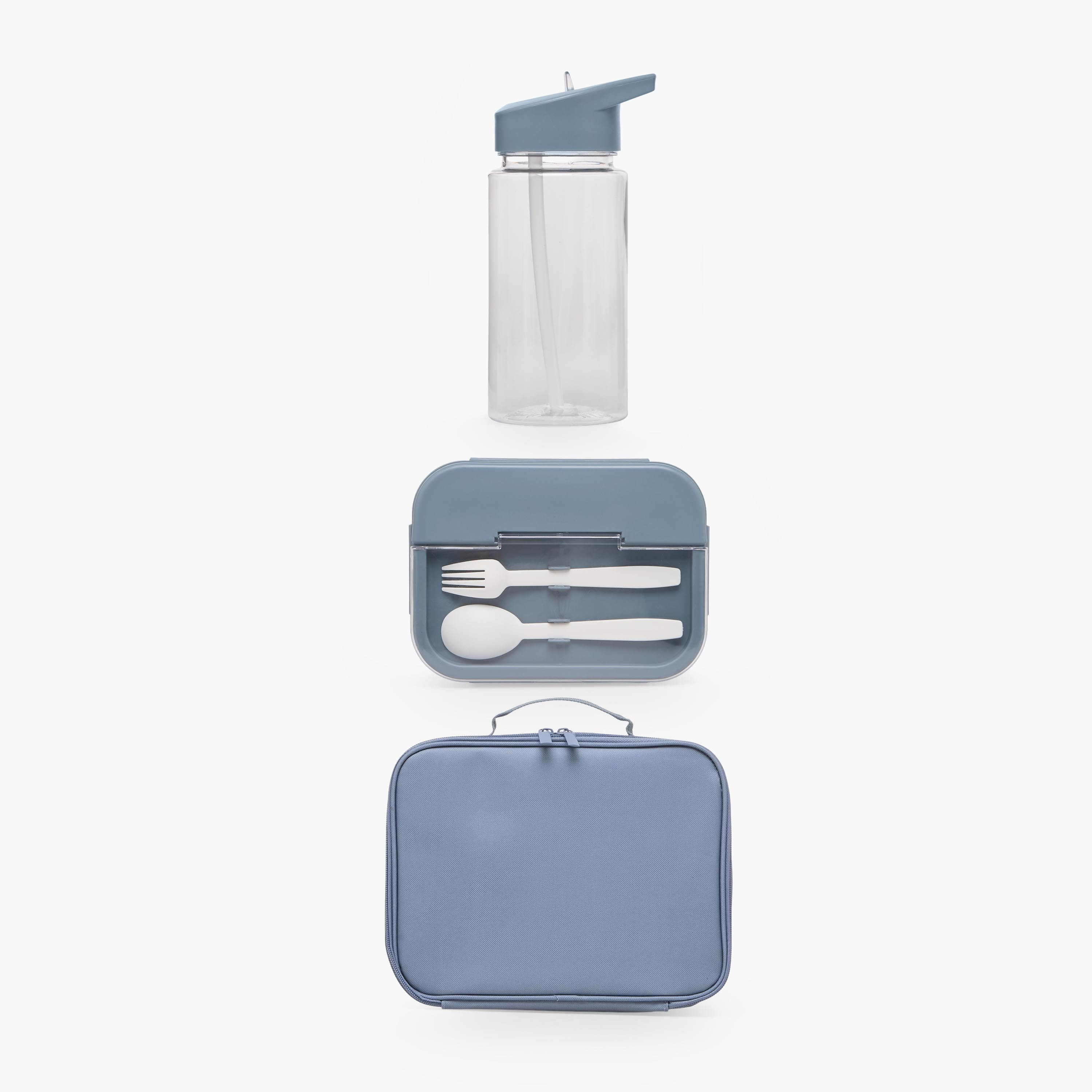 Solid 3-Piece Lunch Bag Set for Boys 5-8 Years with Lunch Box and Water Bottle - 1 L-school-lunchessentials-sets-image-1