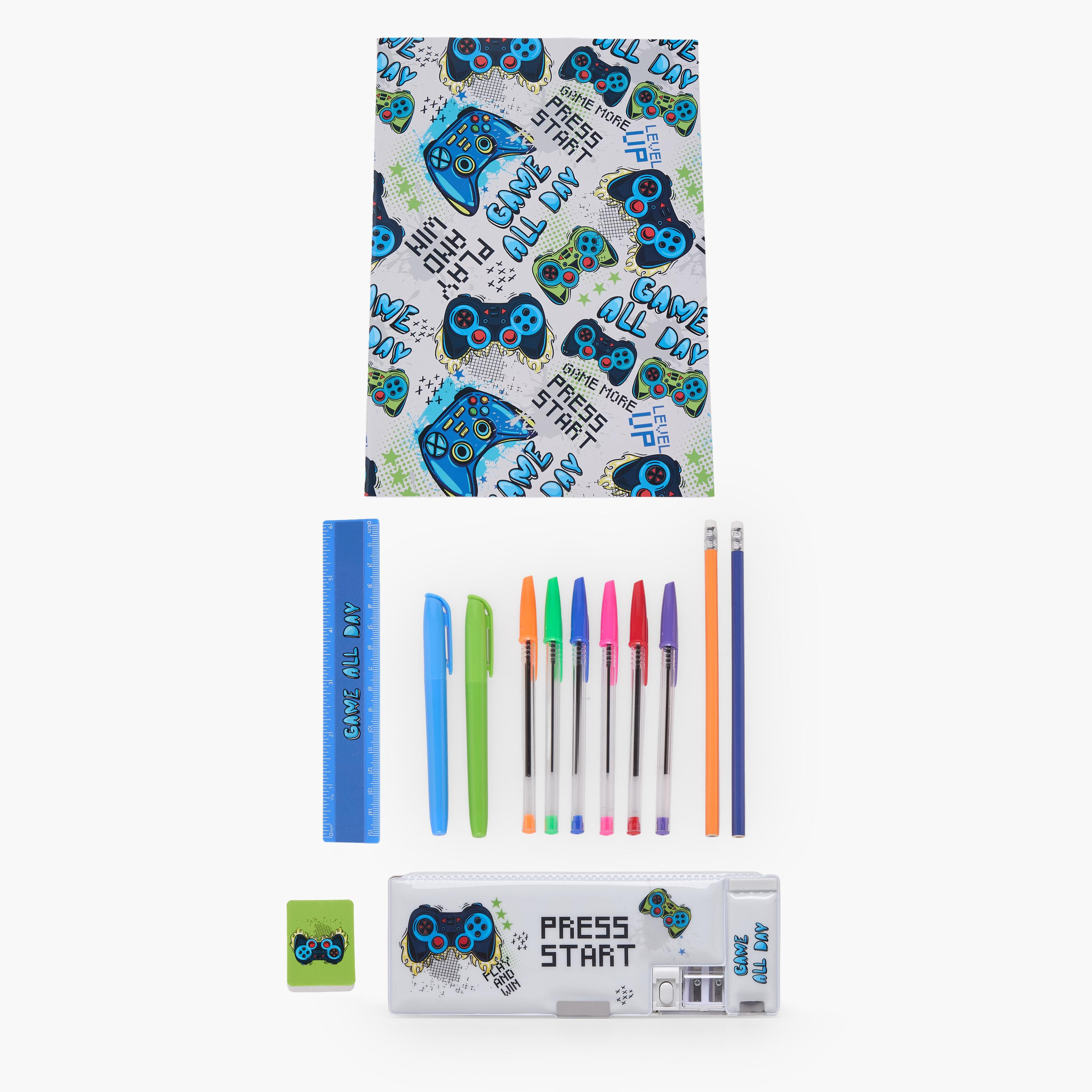 Findz Game Print Stationery Set with Pencil Case, Pens and Ruler - 14-Piece-school-stationery-sets-image-1