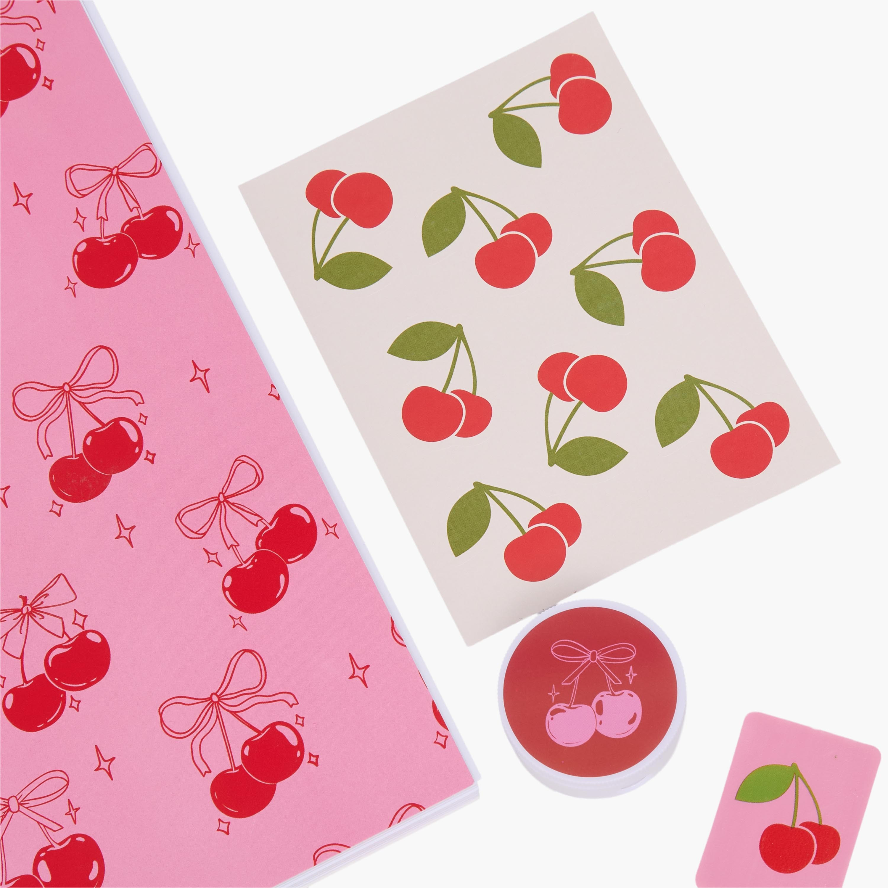 طقم قرطاسية بطبعات كرز مع دفتر وأقلام وملصقات وممحاة من فايندز - 14 قطعة-school-stationery-sets-image-5