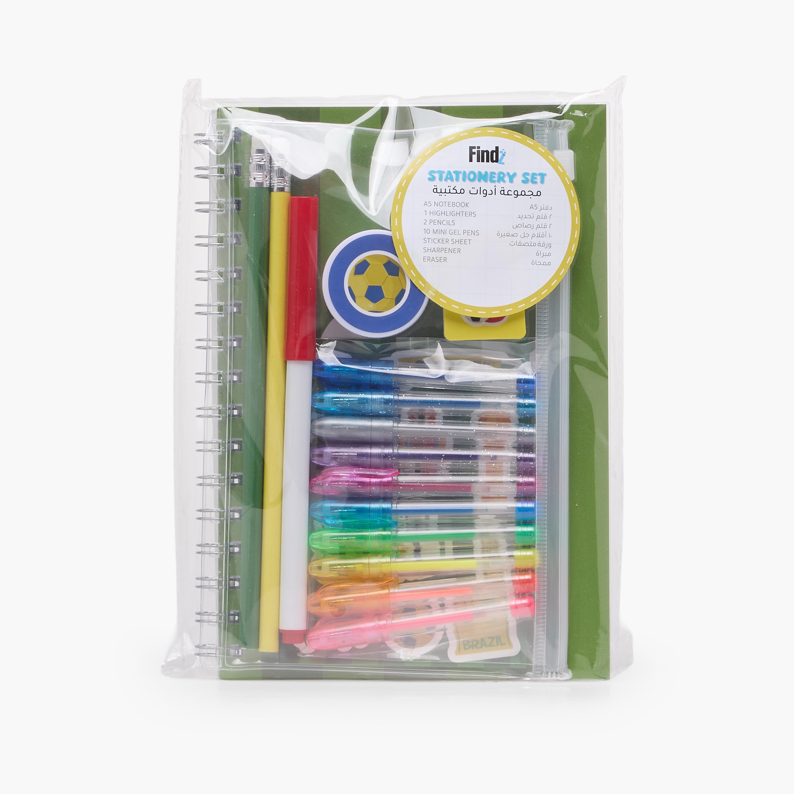 طقم قرطاسية بطبعات كرة قدم مع دفتر وأقلام وملصقات وممحاة من فايندز - 17 قطعة-school-stationery-sets-image-10