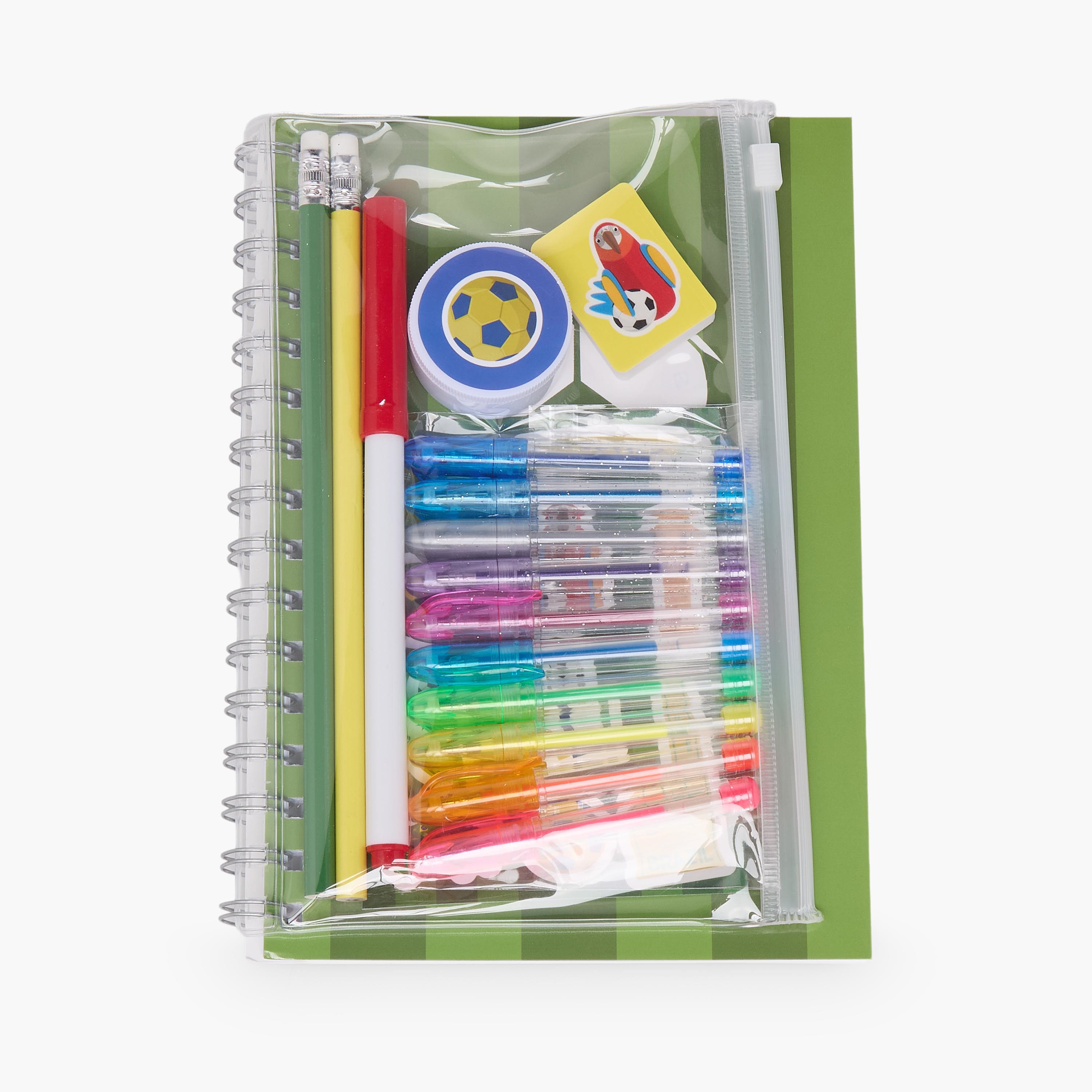 طقم قرطاسية بطبعات كرة قدم مع دفتر وأقلام وملصقات وممحاة من فايندز - 17 قطعة-school-stationery-sets-image-5