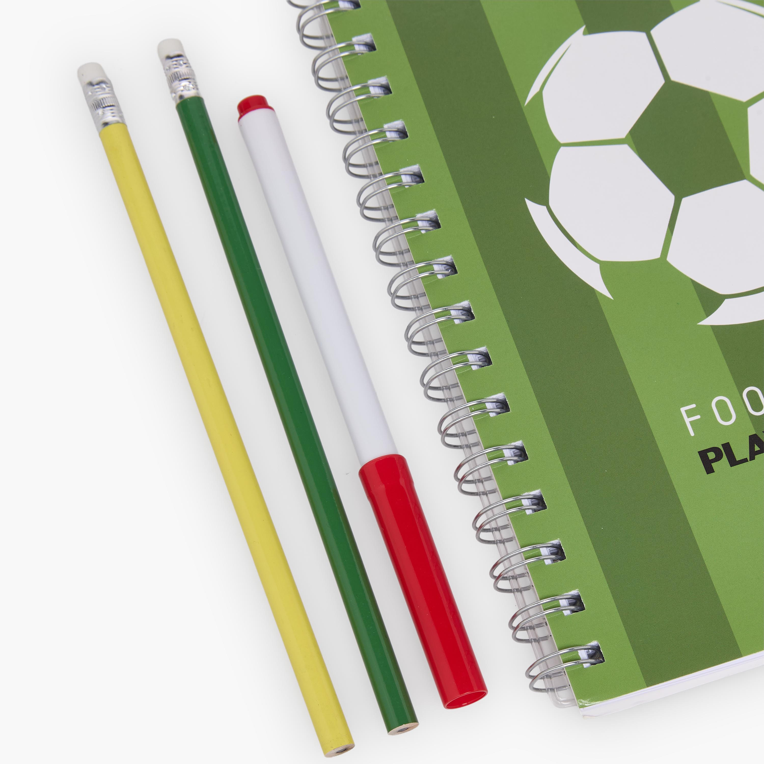 طقم قرطاسية بطبعات كرة قدم مع دفتر وأقلام وملصقات وممحاة من فايندز - 17 قطعة-school-stationery-sets-image-8