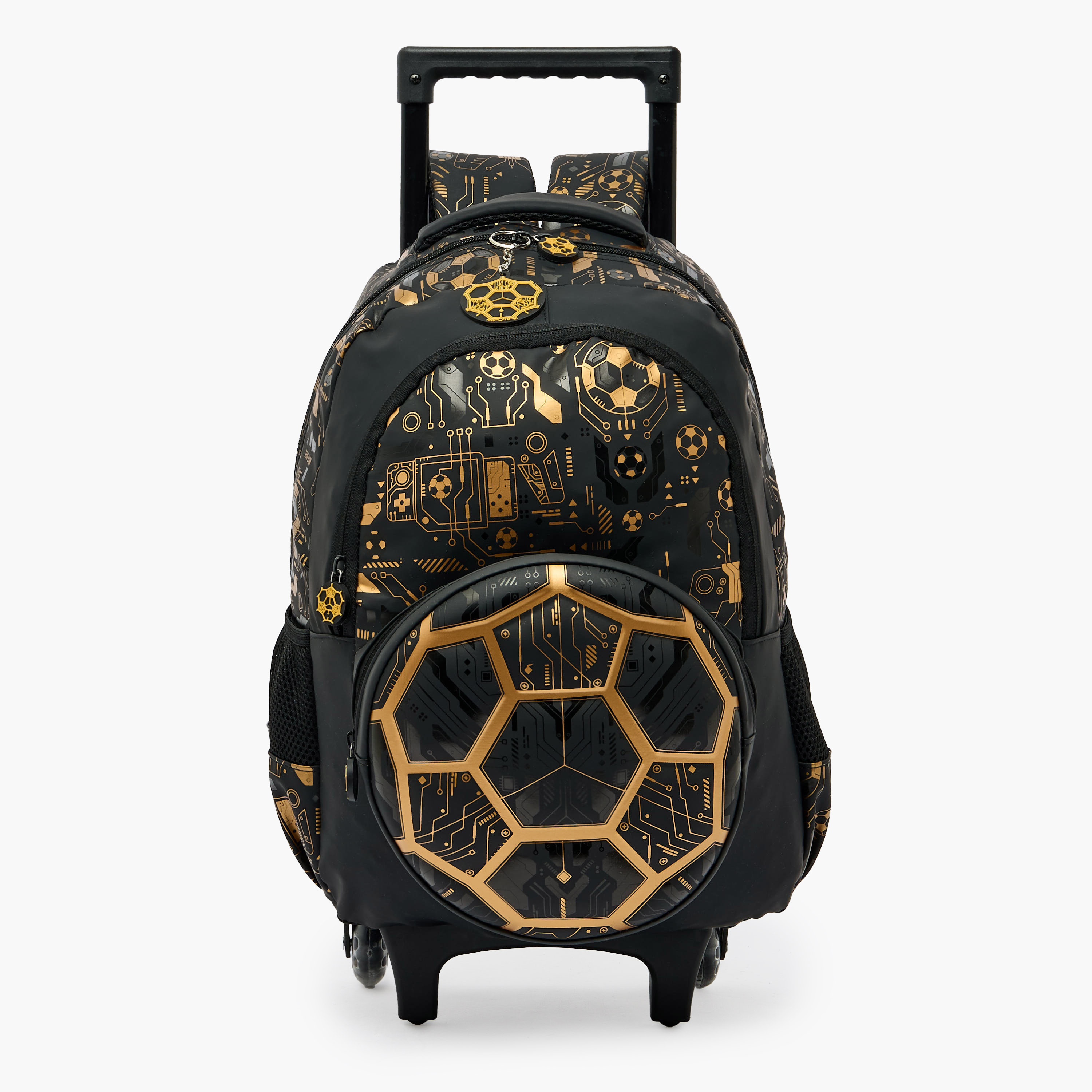 Football Print Trolley Backpack for Boys 8-13 Years with Zip Closure - 17 inches-school-bagsandbackpacks-trolleybags-image-2